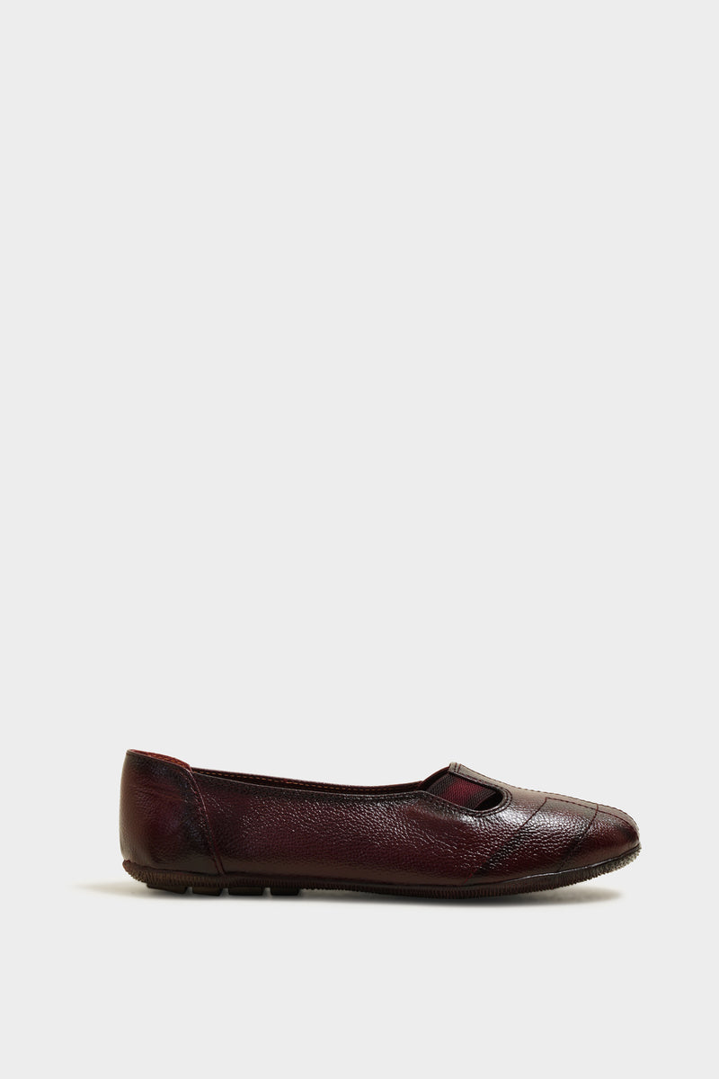 Elijah Maroon Leather Ballerinas