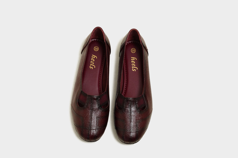 Elijah Maroon Leather Ballerinas
