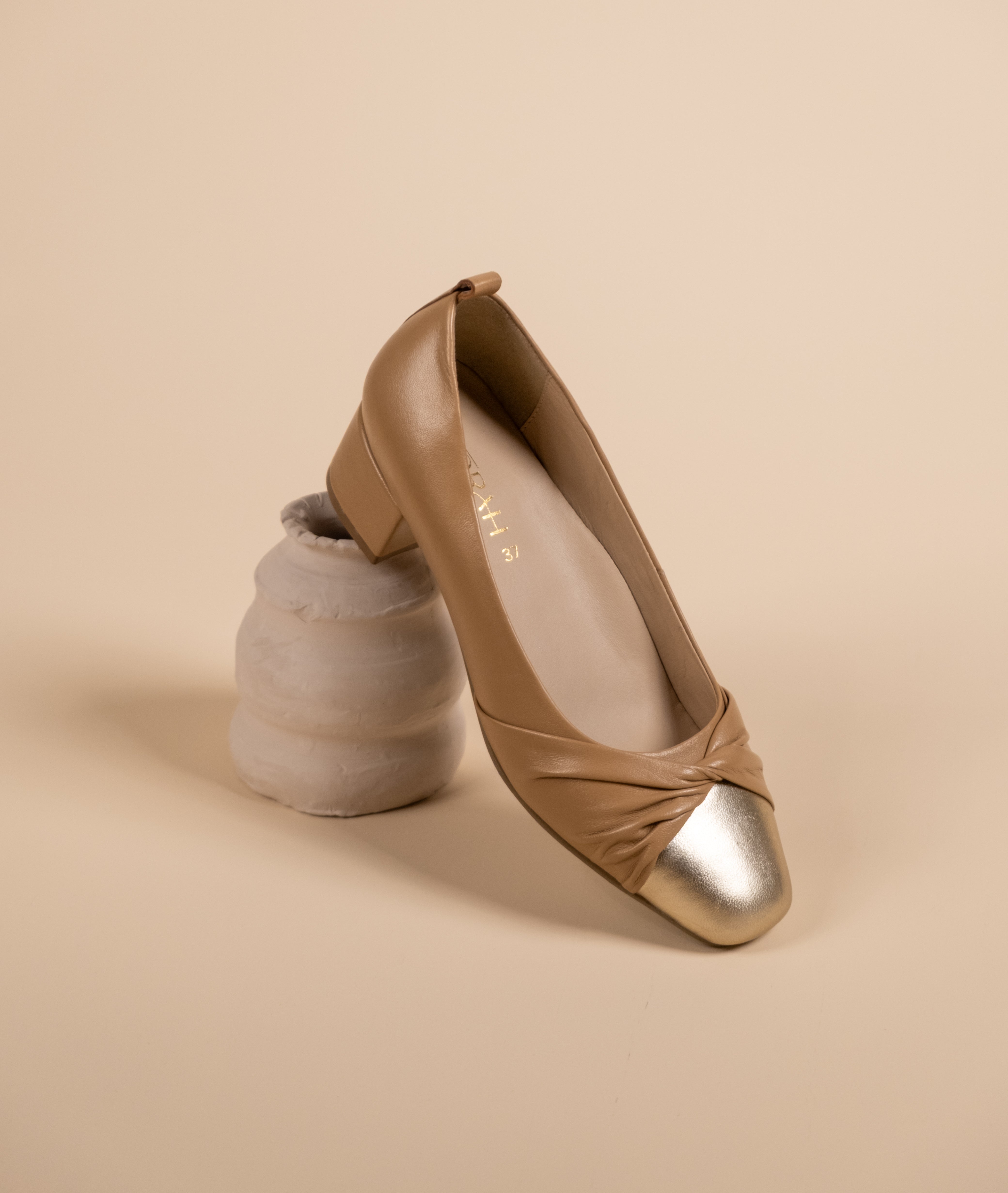 ZYRA Premium Leather Cap Toe Swirl Block Heels