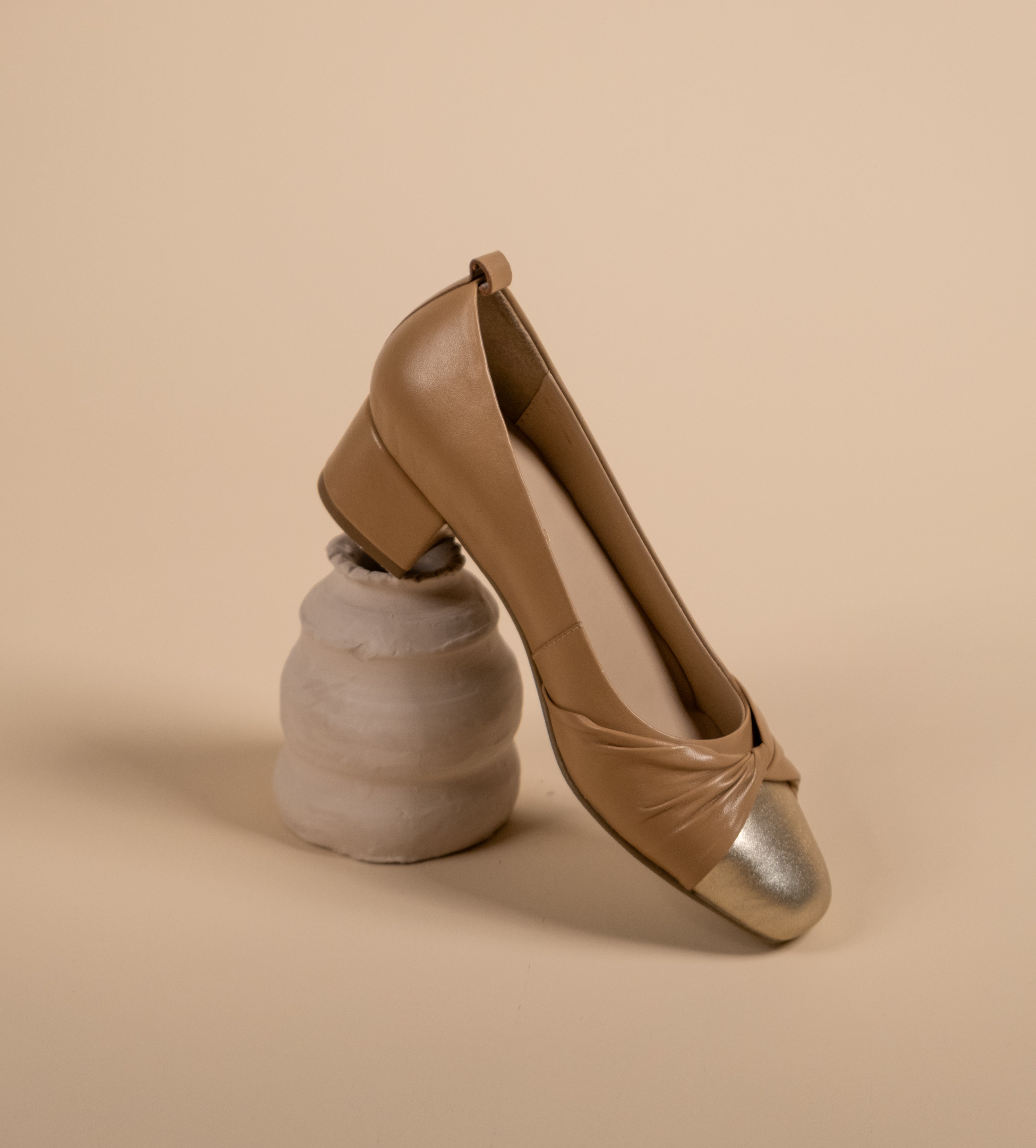 ZYRA Premium Leather Cap Toe Swirl Block Heels