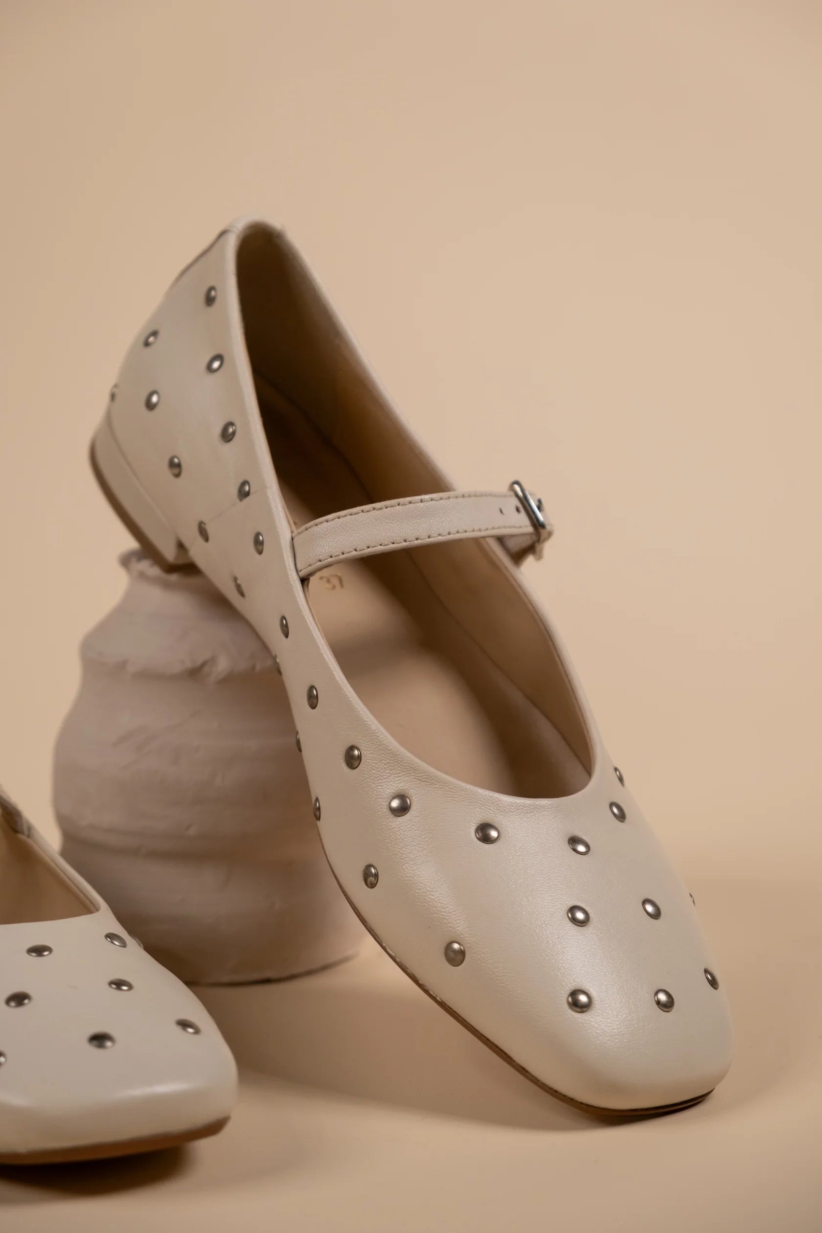 DIVA Premium Leather Flat Stud Mary Jane Ballerinas - The Heels India