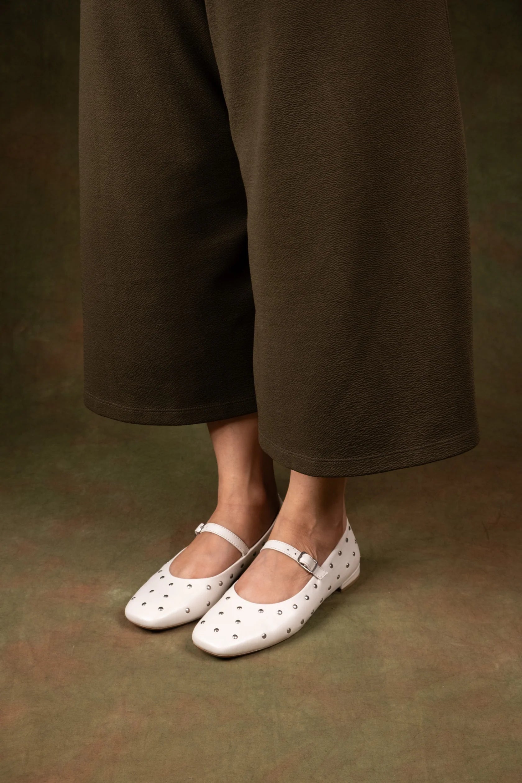 DIVA Premium Leather Flat Stud Mary Jane Ballerinas - The Heels India