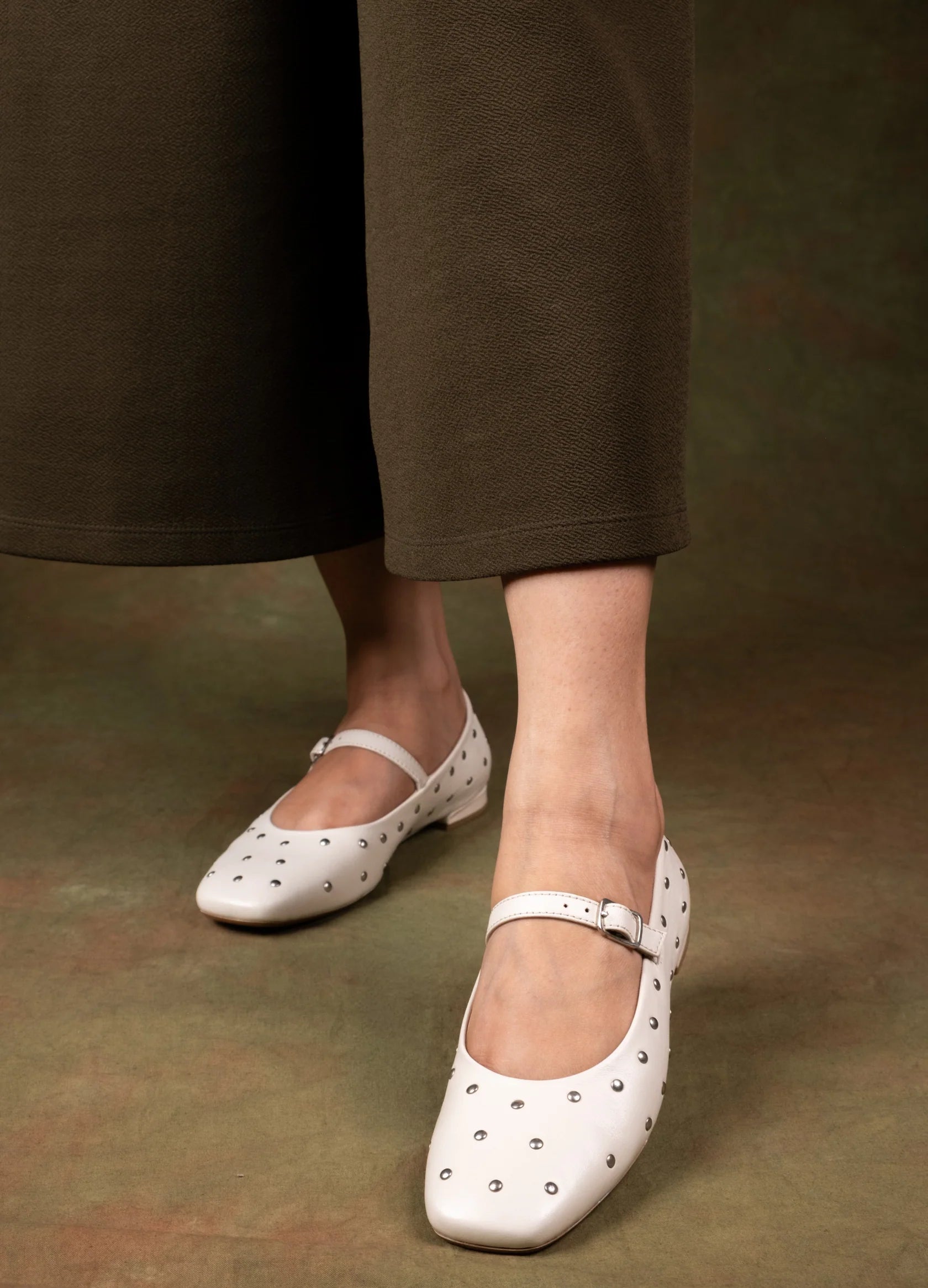 DIVA Premium Leather Flat Stud Mary Jane Ballerinas - The Heels India