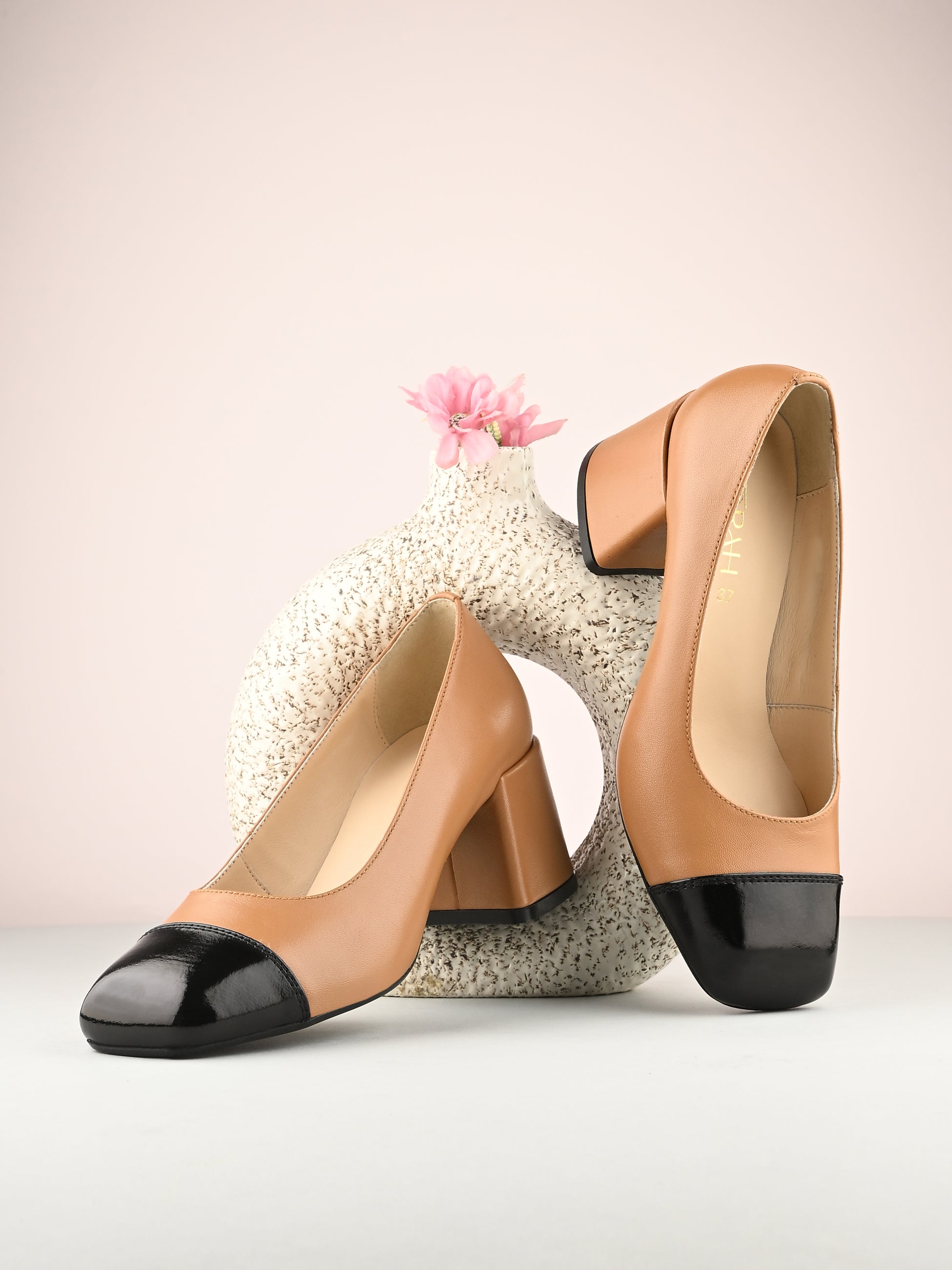 RADIANT Premium Leather Cap Toe Block Heels