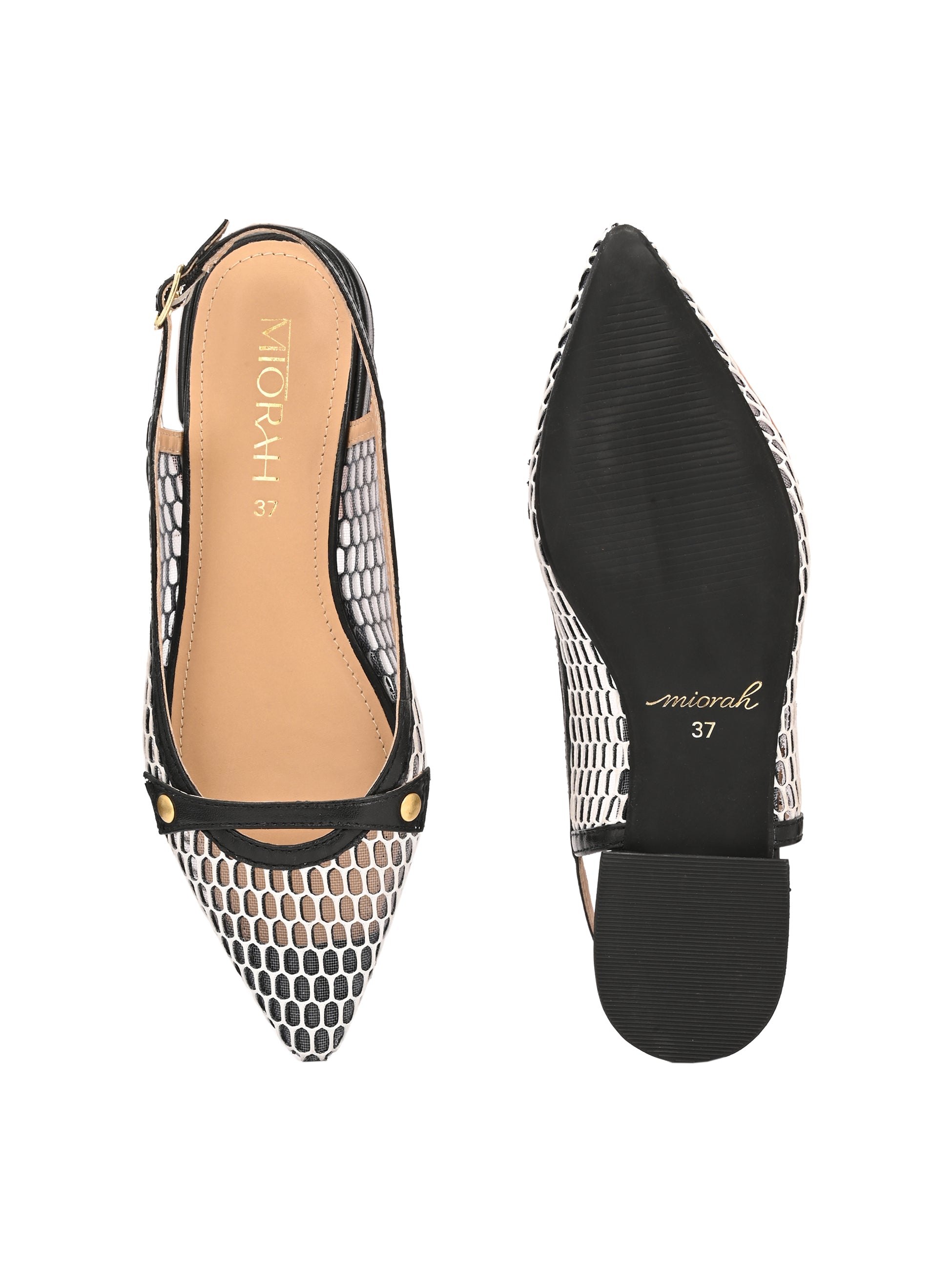 ALOHA Premium Leather Mesh Pointed Ballerinas