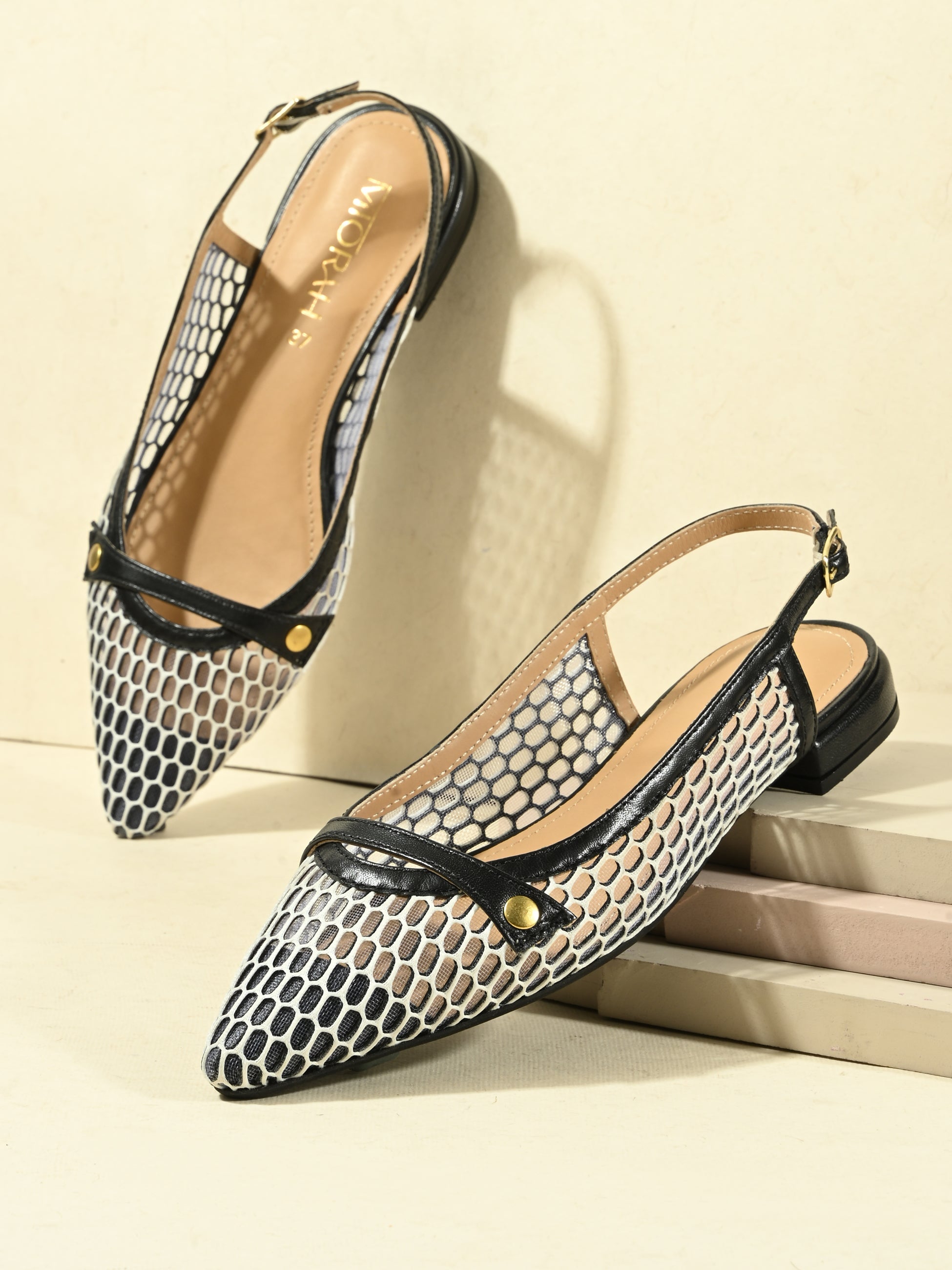 ALOHA Premium Leather Mesh Pointed Ballerinas