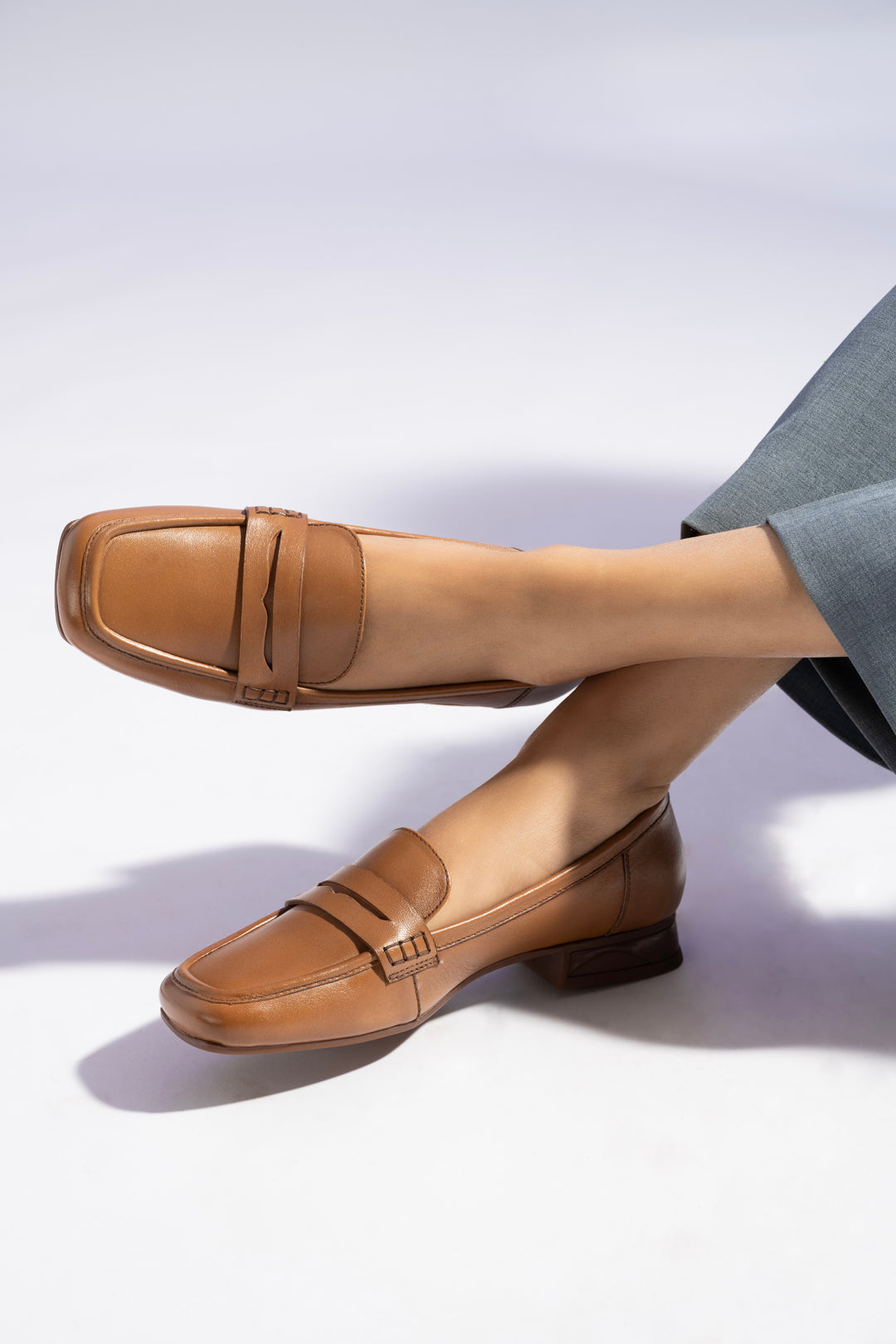 SERENE Premium Leather Mid Heel Square Toe Loafers
