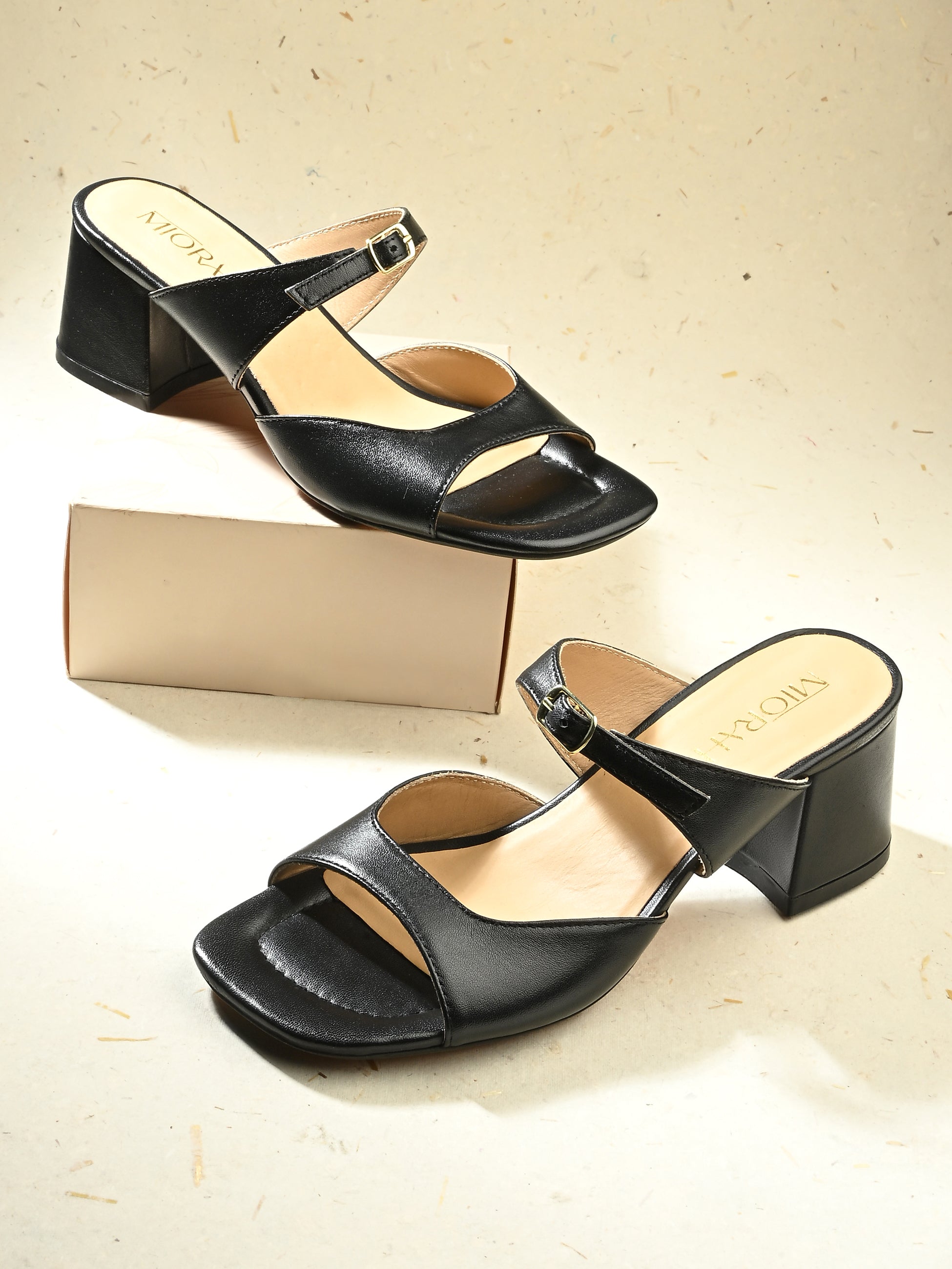 ROXY Premium Leather Slip on Block Heels