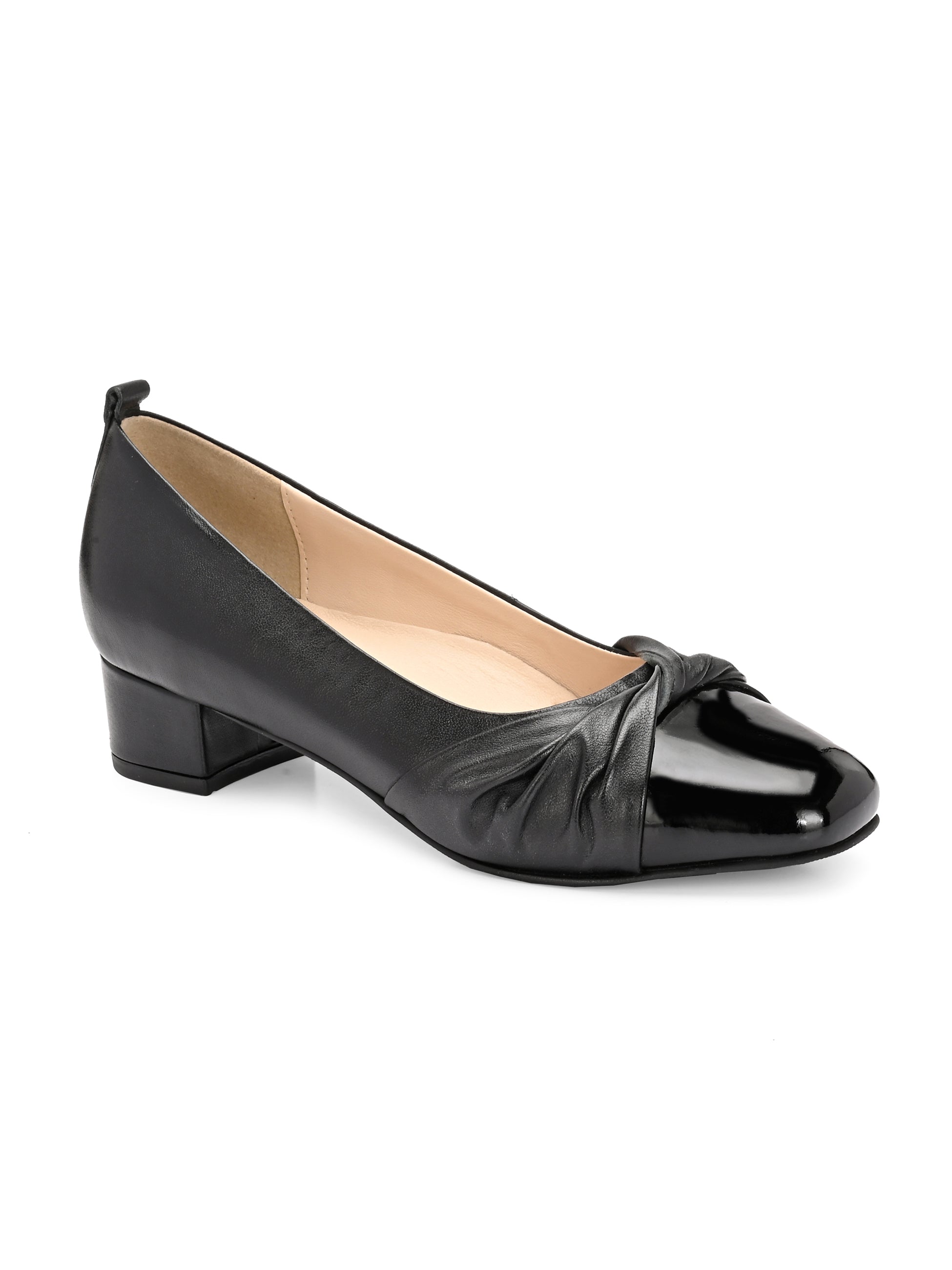 ZYRA Premium Leather Cap Toe Swirl Block Heels