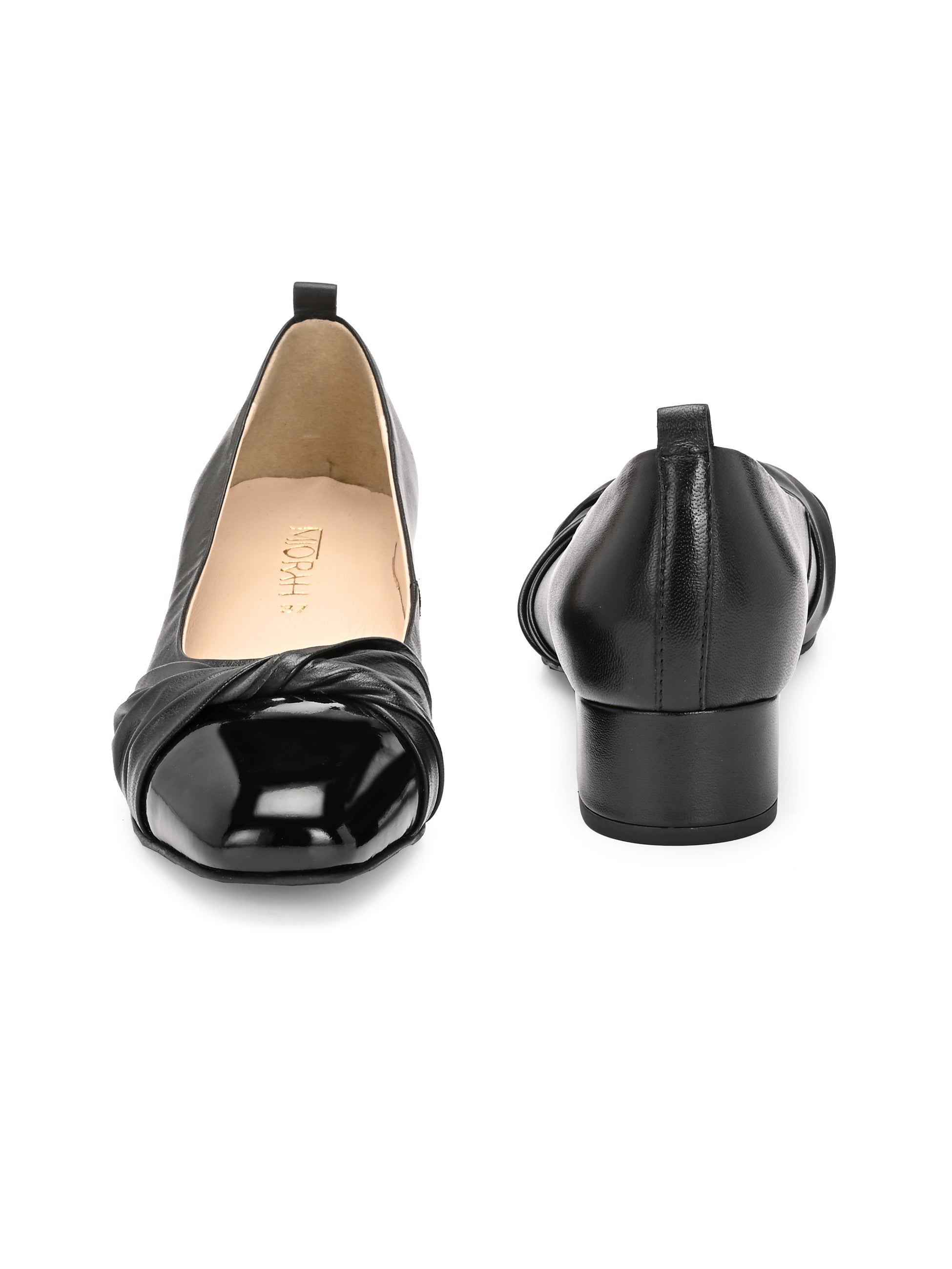 ZYRA Premium Leather Cap Toe Swirl Block Heels