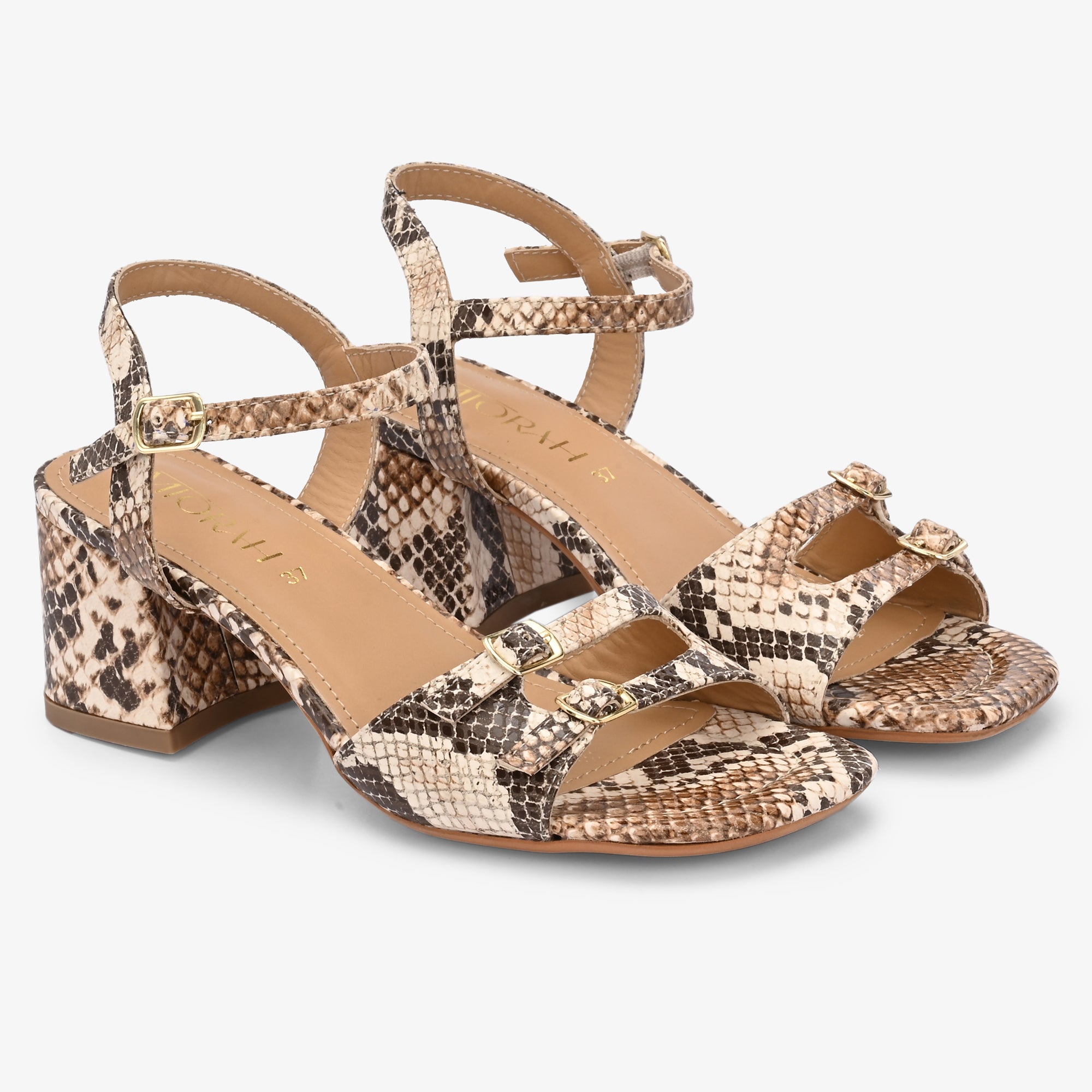 ROSELLE Premium Leather Block Heel Sandals