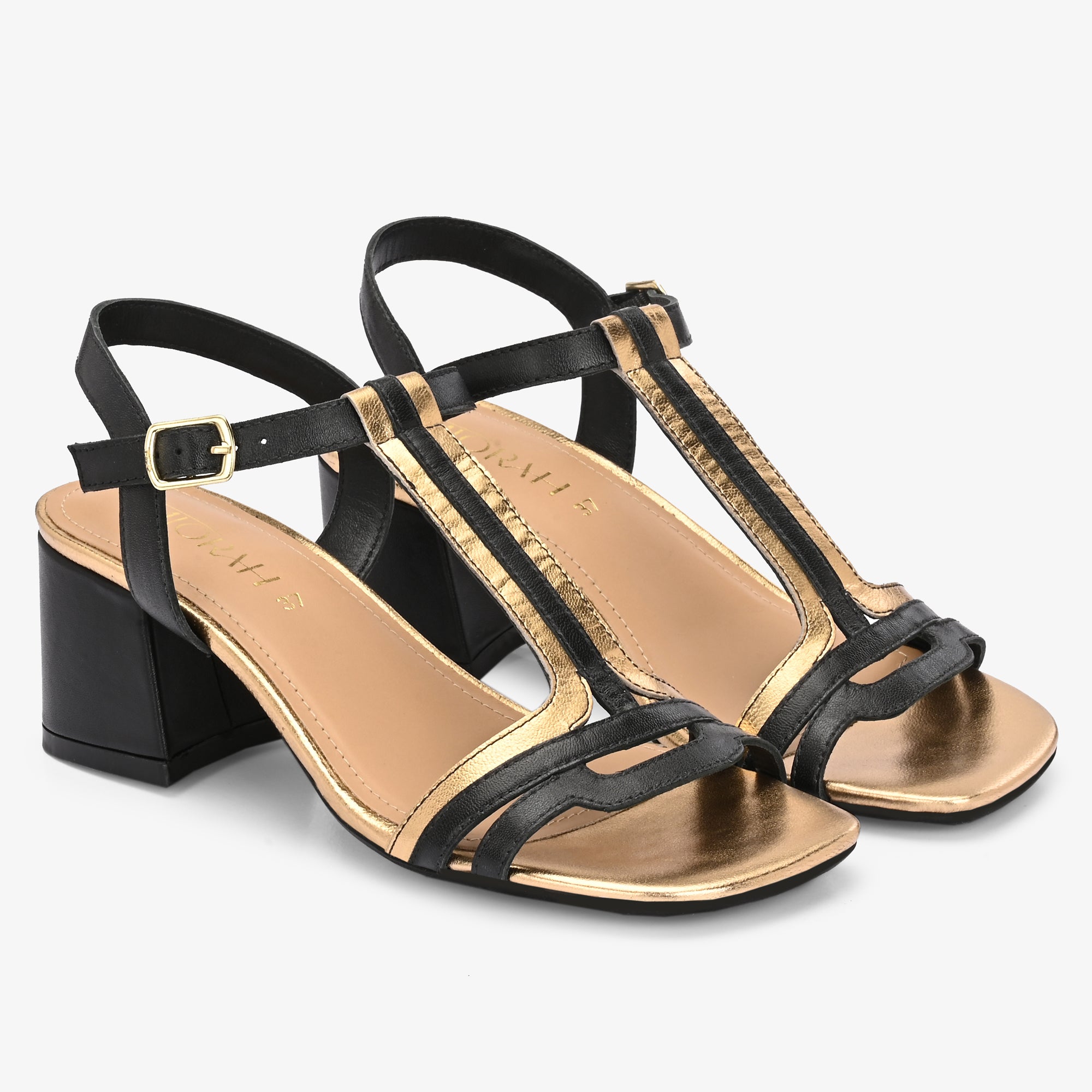CRYSTA Premium Leather Block Heel Sandals