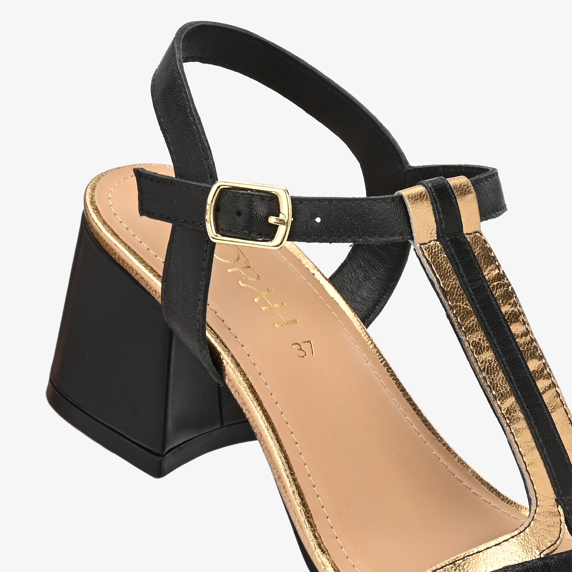 CRYSTA Premium Leather Block Heel Sandals
