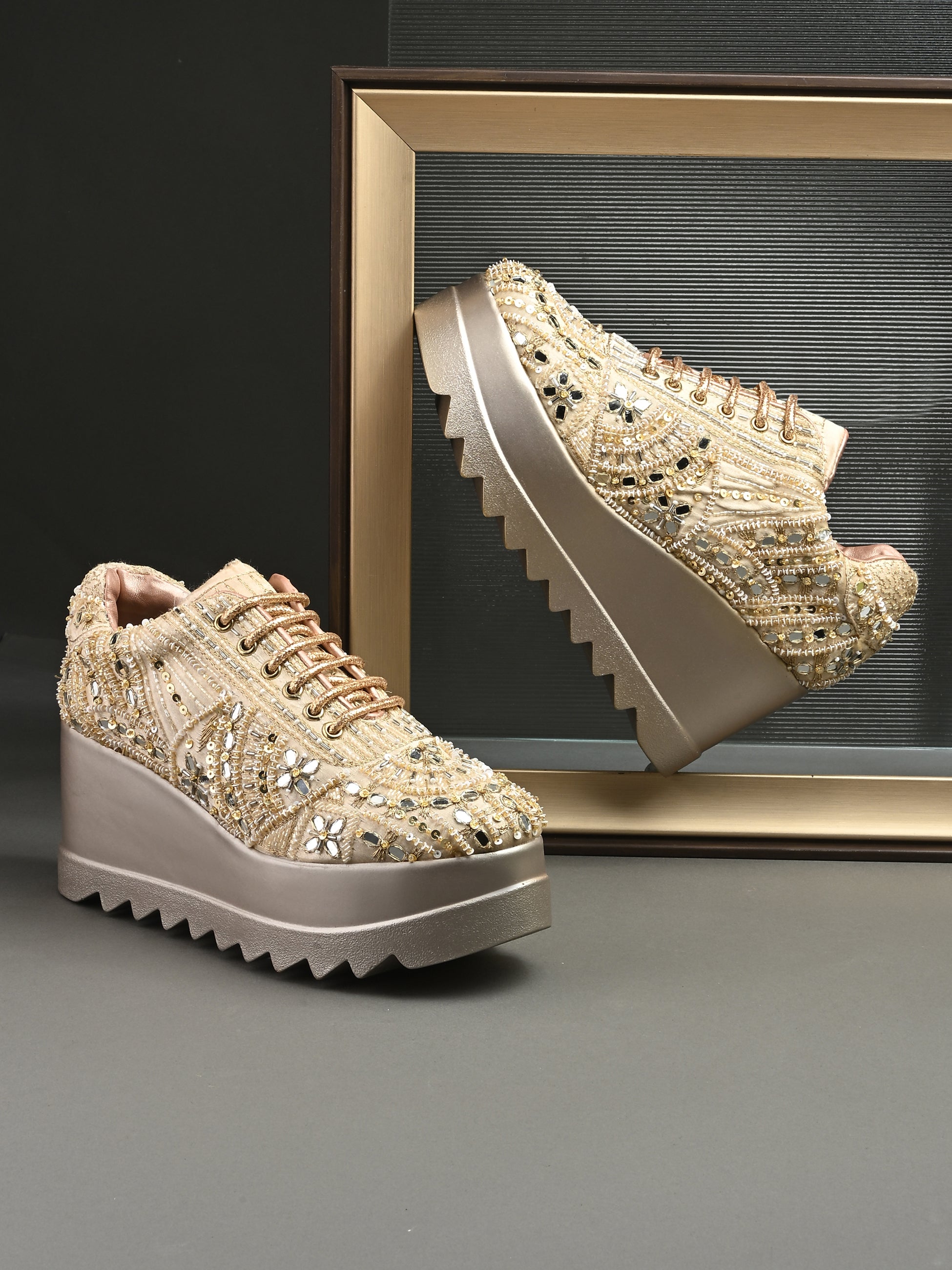 TAHVÉEN ROYALE Chunky Bridal Embellished Sneakers