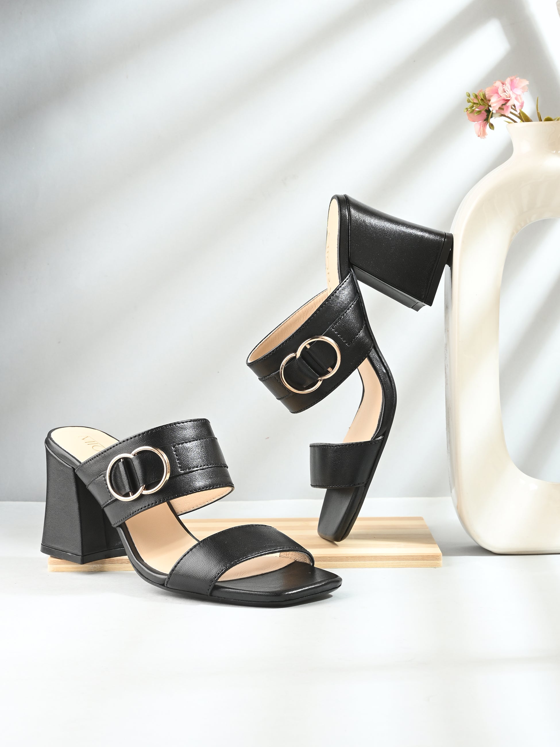 VELORA Premium Leather Double Strap Block Heels