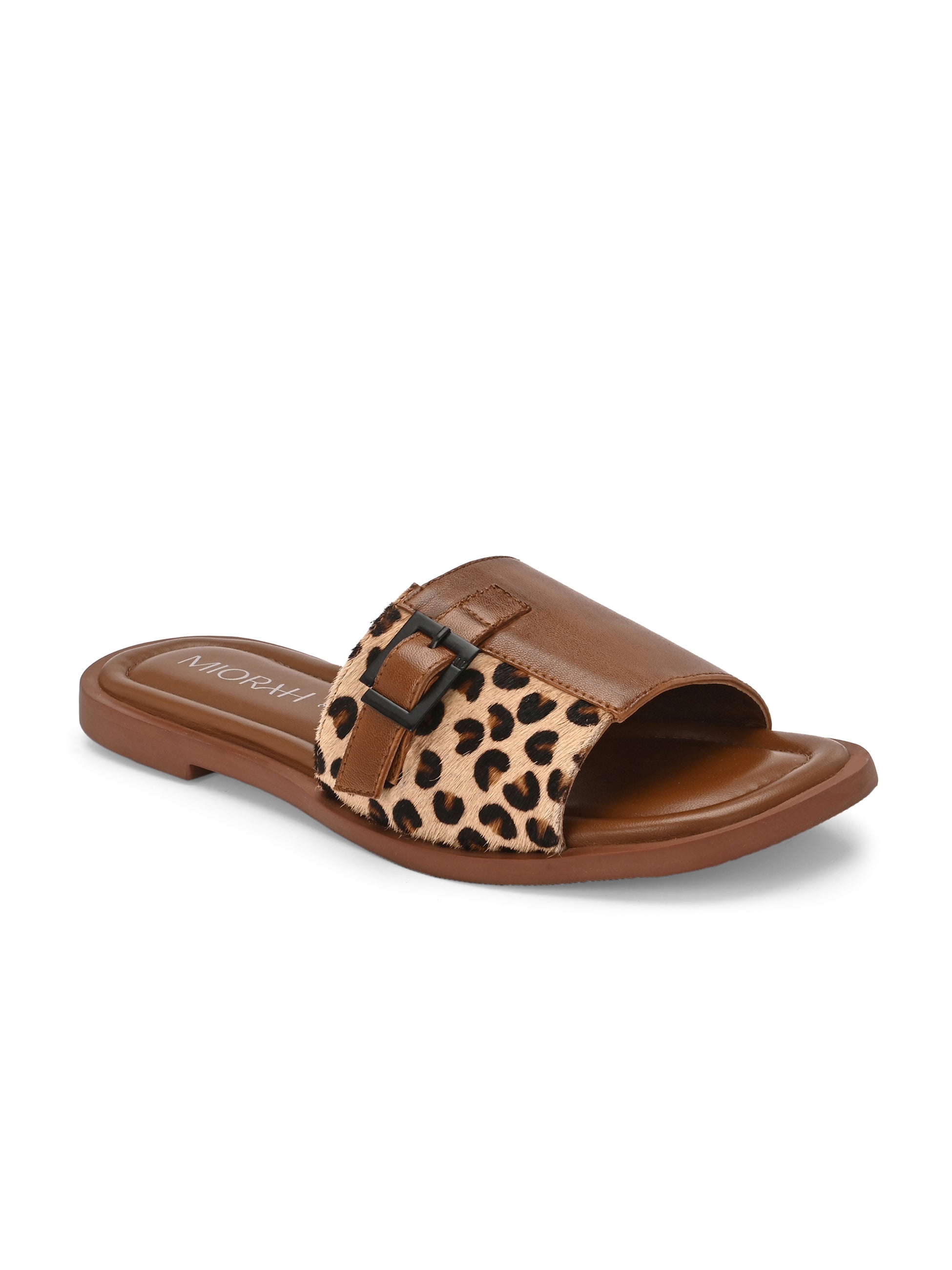 MIA Premium Leather Cushioned Flat Summer Buckled Sliders