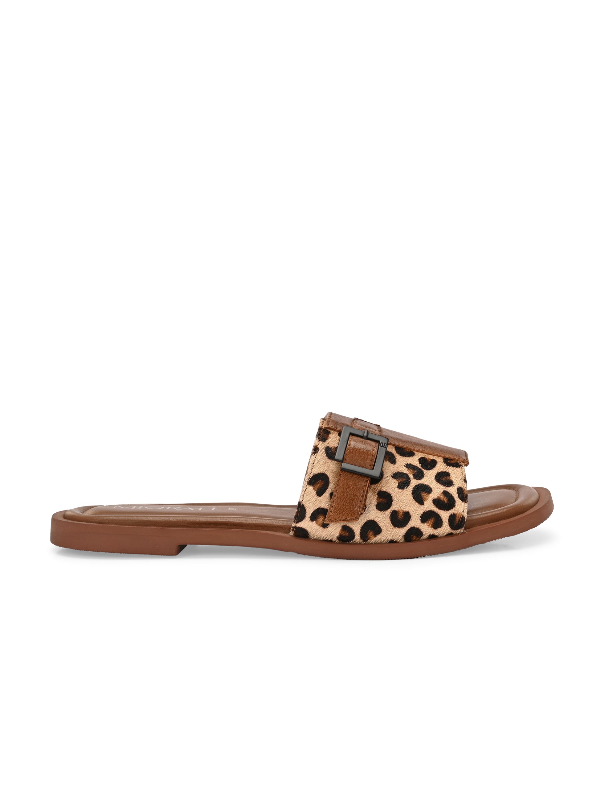 MIA Premium Leather Cushioned Flat Summer Buckled Sliders
