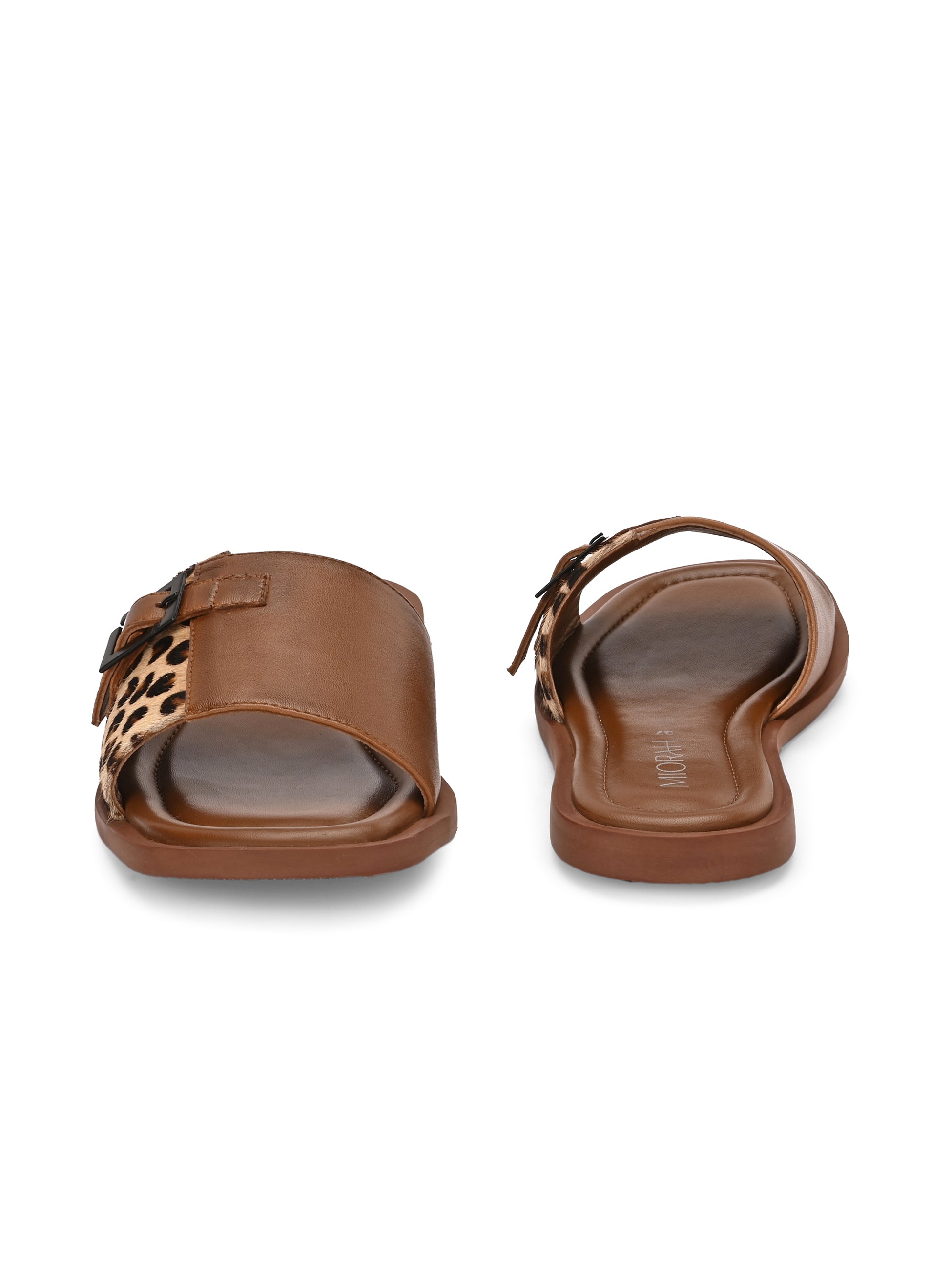 MIA Premium Leather Cushioned Flat Summer Buckled Sliders