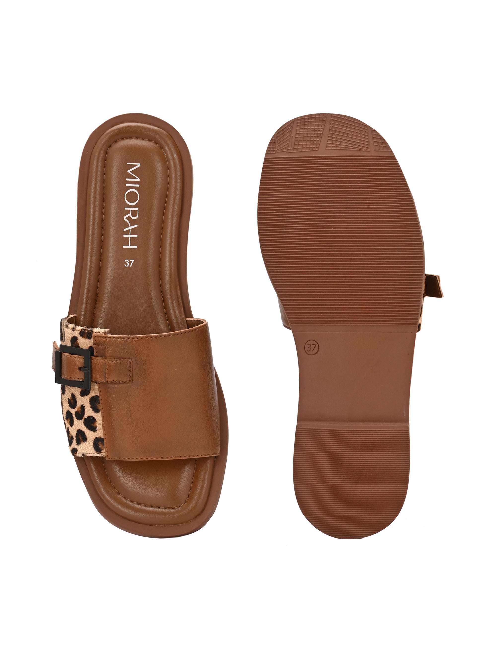 MIA Premium Leather Cushioned Flat Summer Buckled Sliders