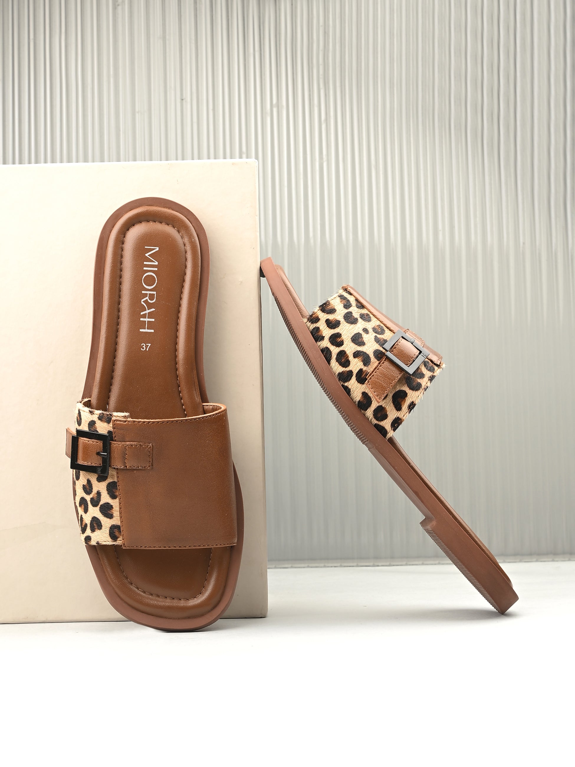 MIA Premium Leather Cushioned Flat Summer Buckled Sliders