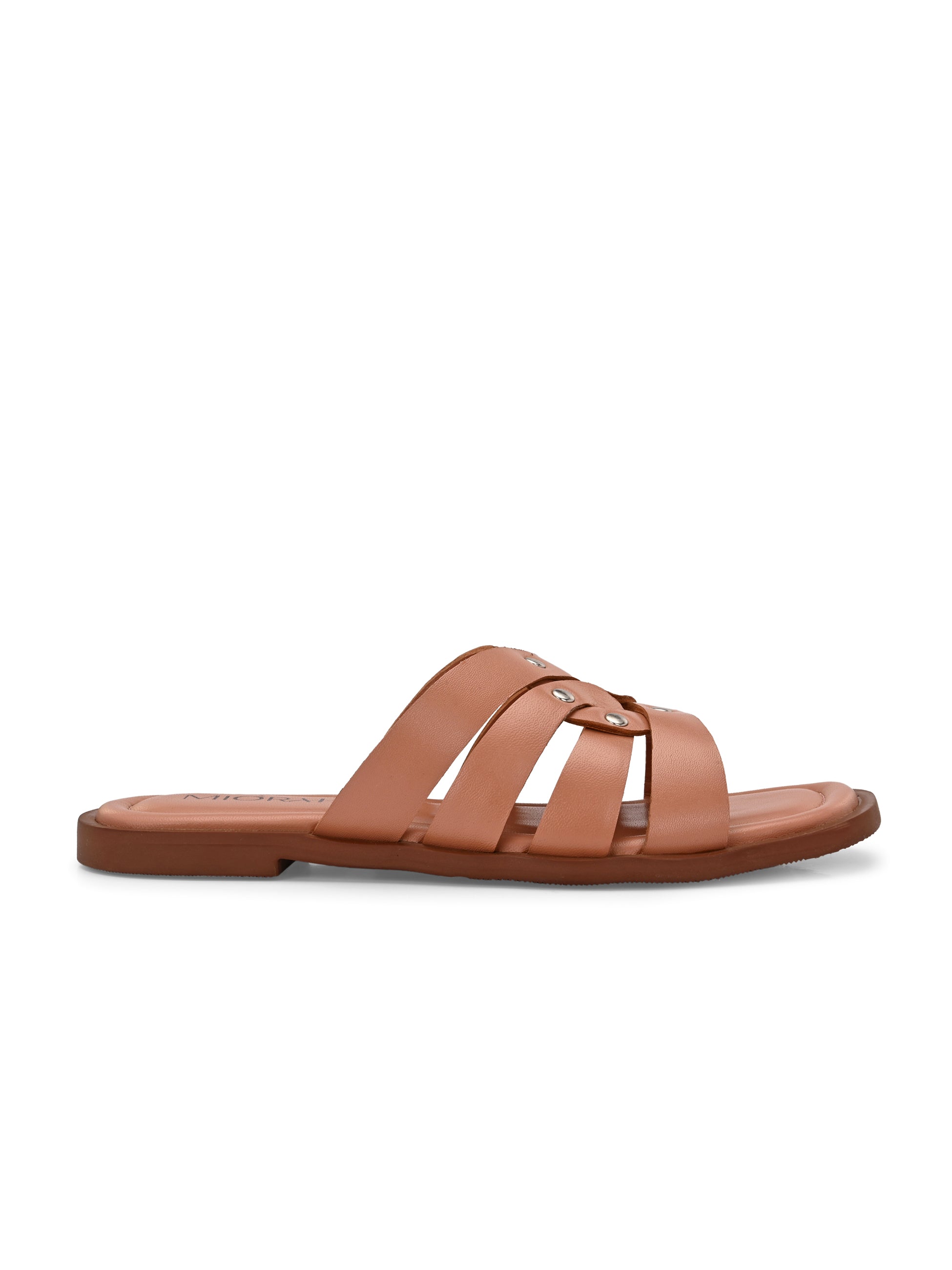 IVY Premium Leather Cushioned Flat Summer Stud Sliders