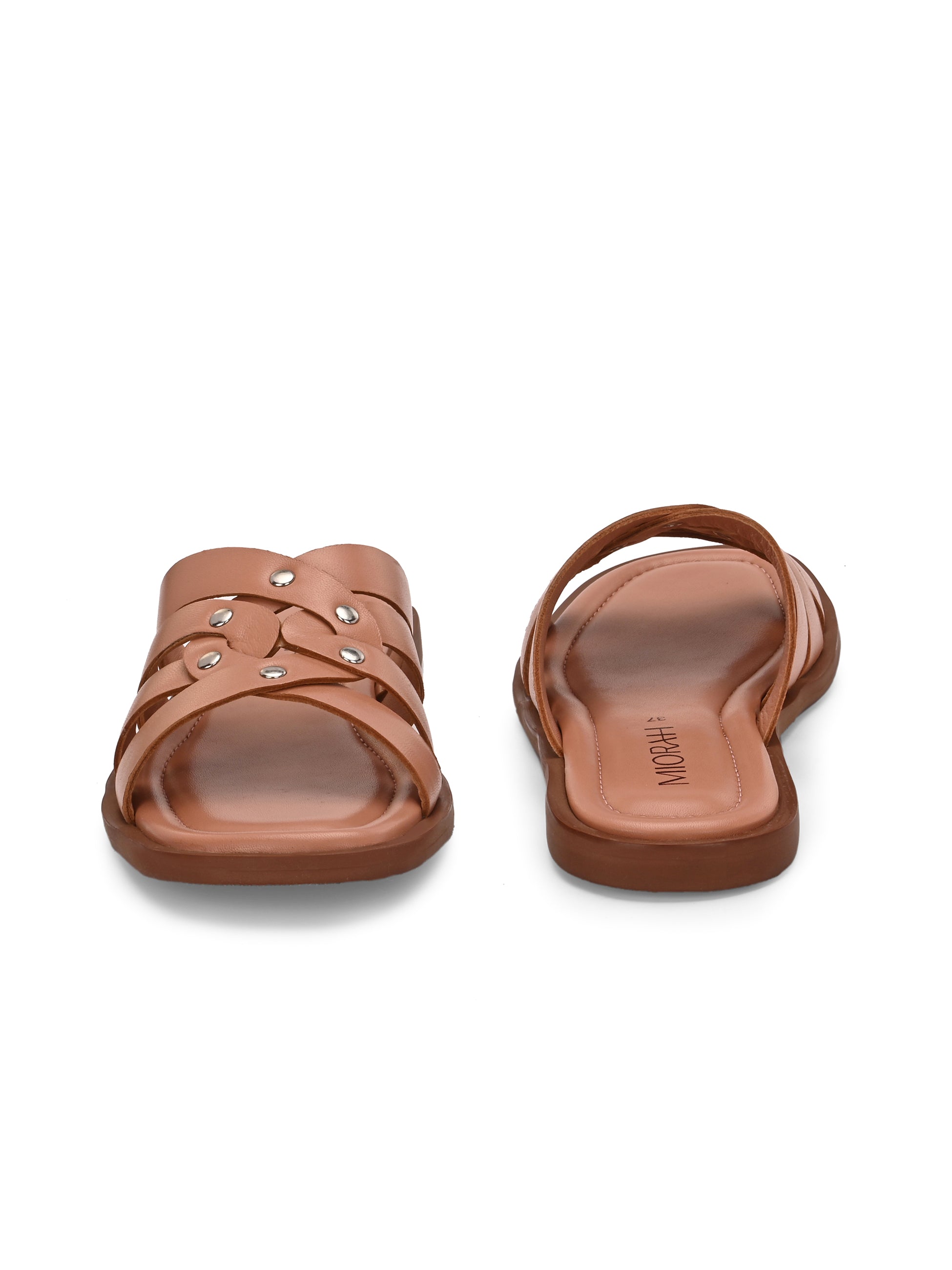 IVY Premium Leather Cushioned Flat Summer Stud Sliders