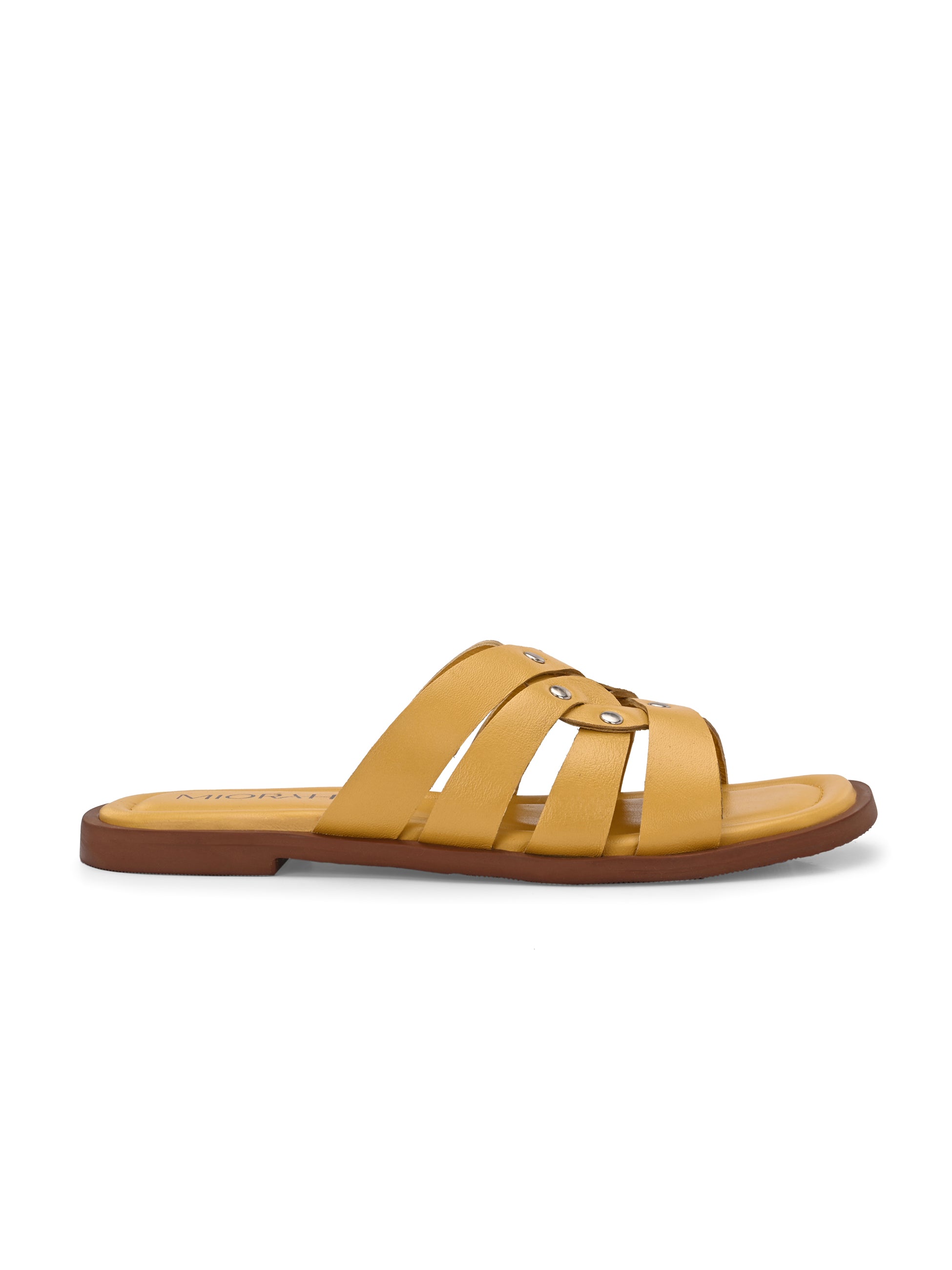 IVY Premium Leather Cushioned Flat Summer Stud Sliders