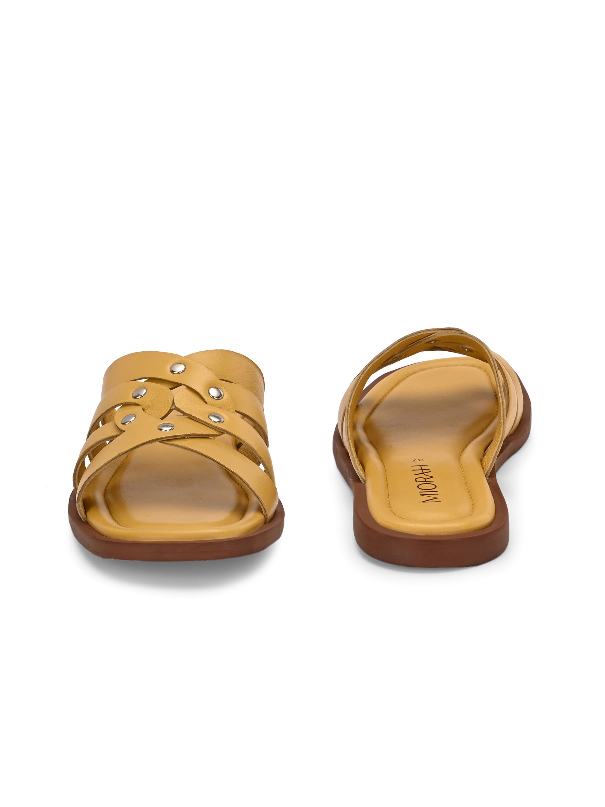IVY Premium Leather Cushioned Flat Summer Stud Sliders