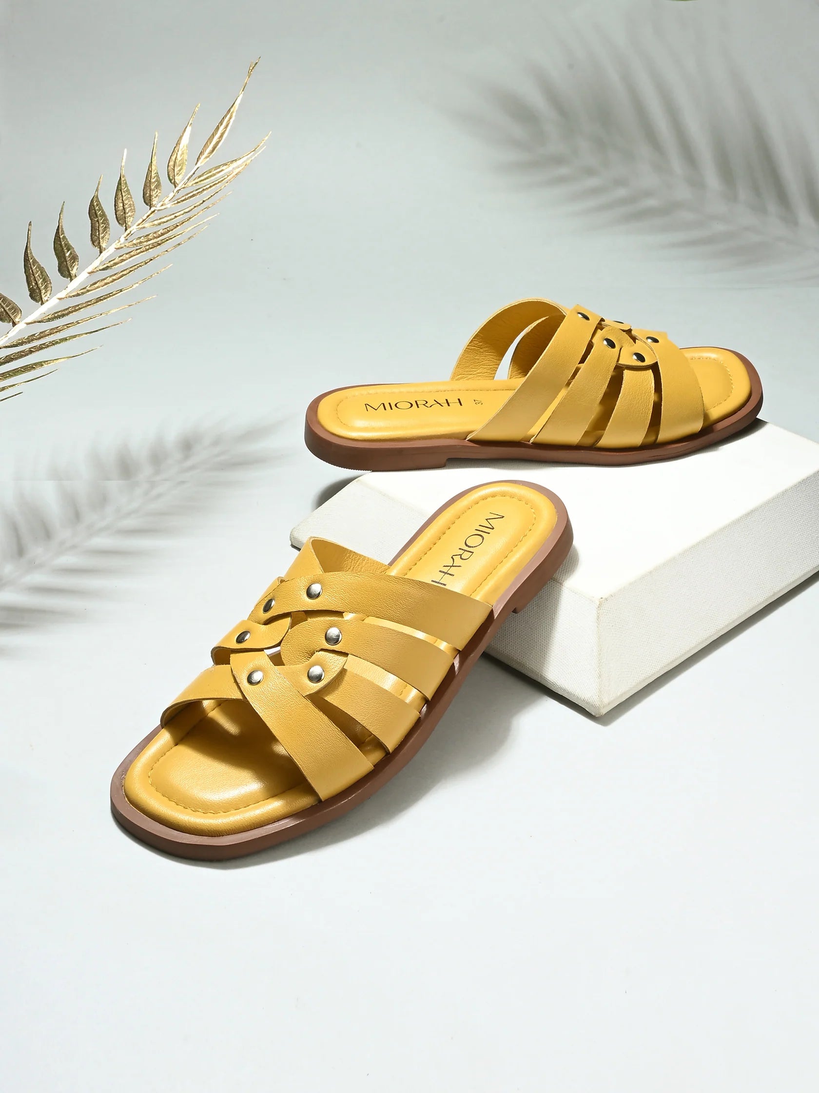 IVY Premium Leather Cushioned Flat Summer Stud Sliders - The Heels India