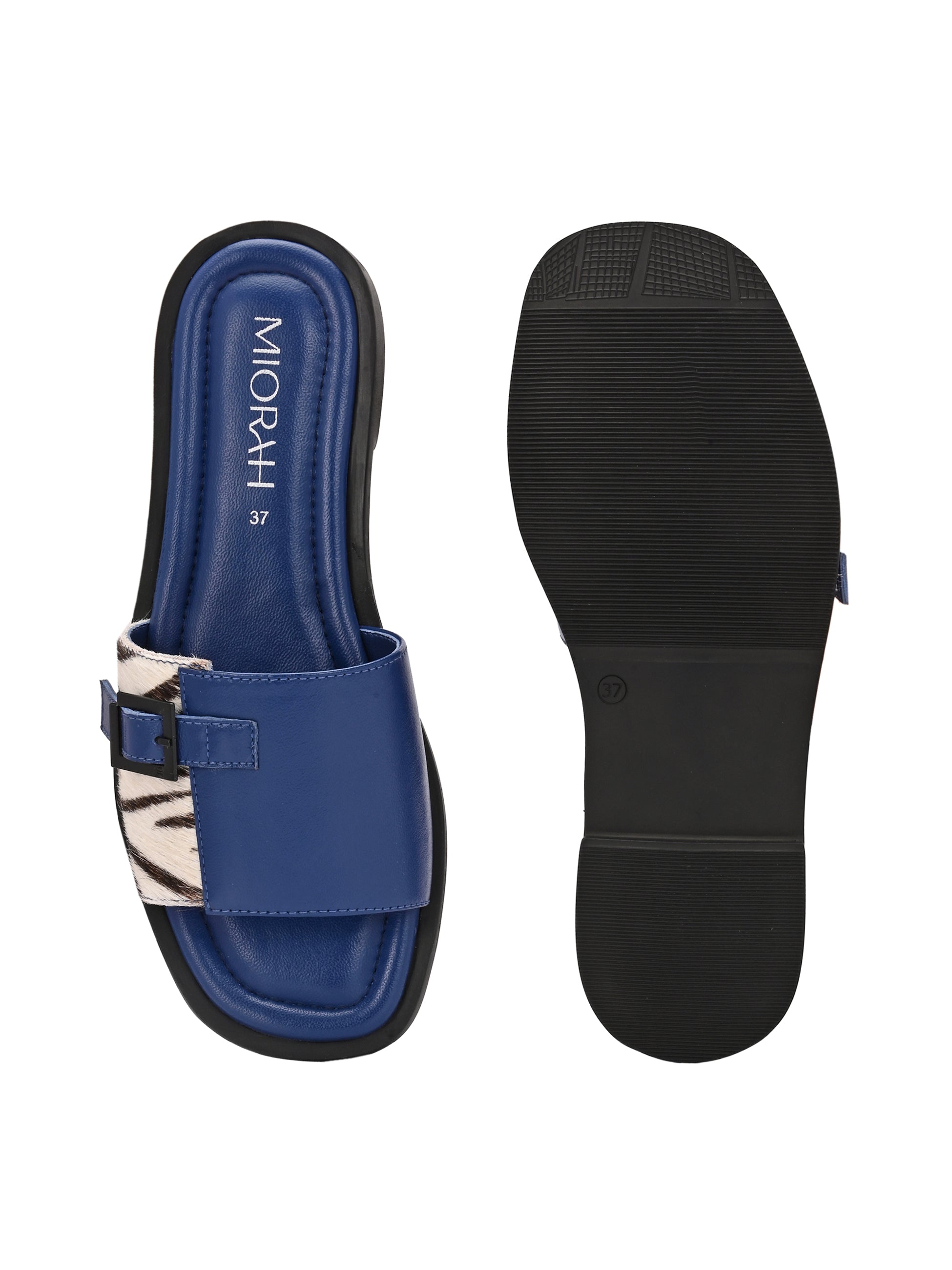 MIA Premium Leather Cushioned Flat Summer Buckled Sliders