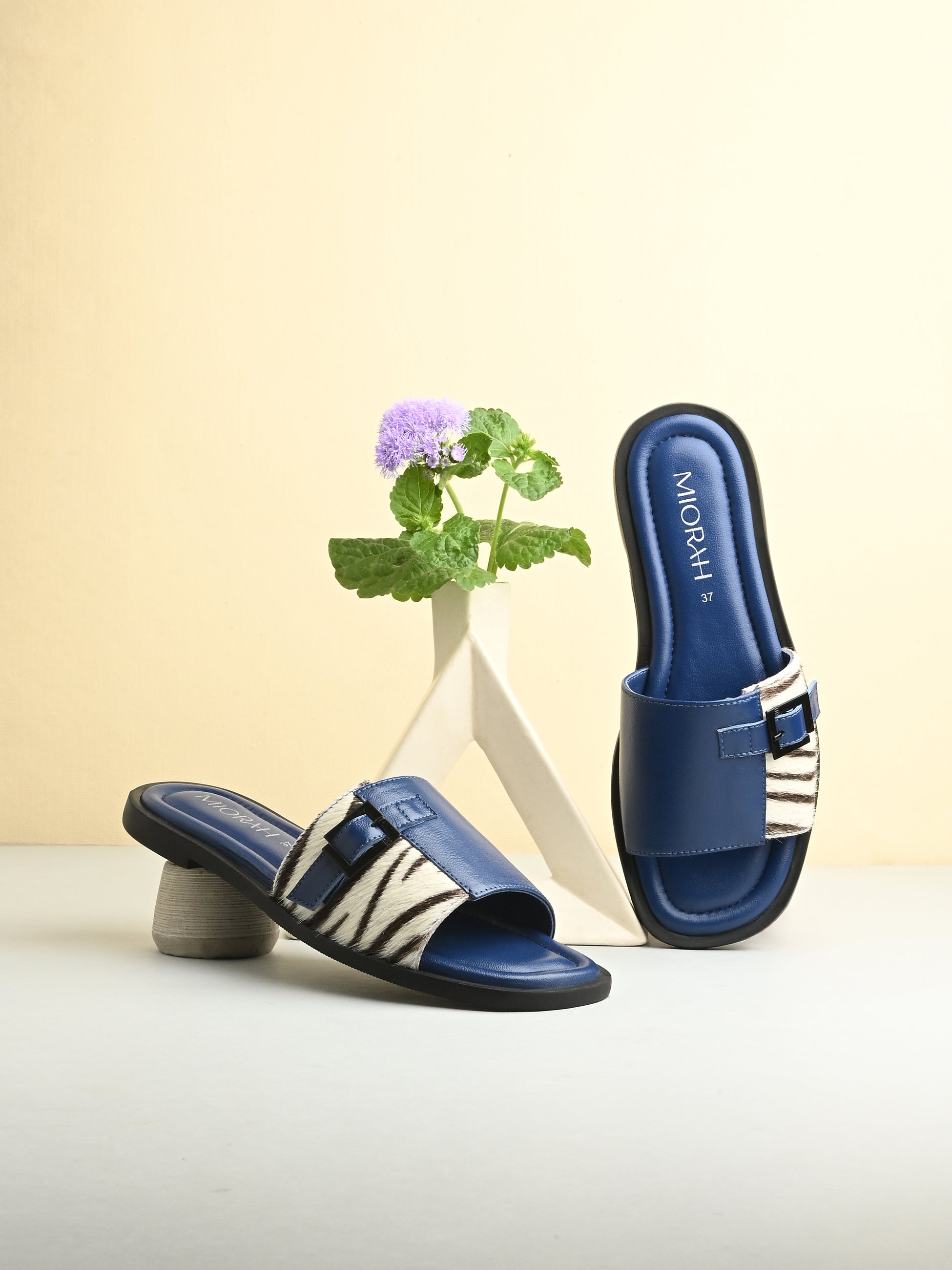 MIA Premium Leather Cushioned Flat Summer Buckled Sliders