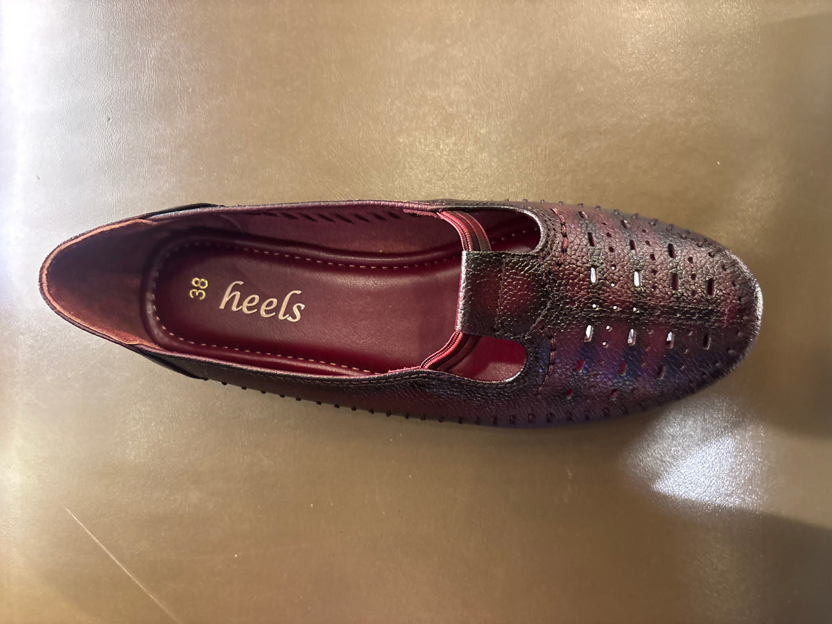 Nida Leather Elastic Perforated Loafers in Maroon - The Heels India