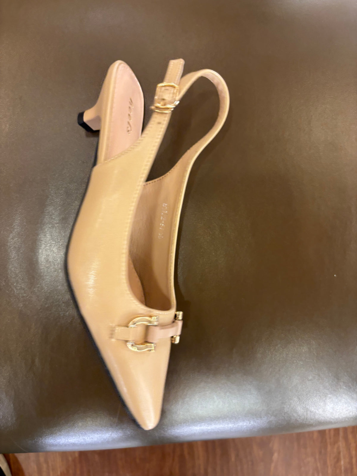 Brie Mini Premium Slingback Kitten Heels in Beige - The Heels India
