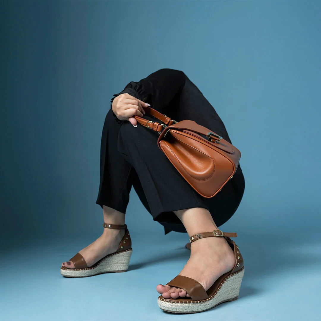 DIVINE Premium Leather Jute Wedge Heel Sandals