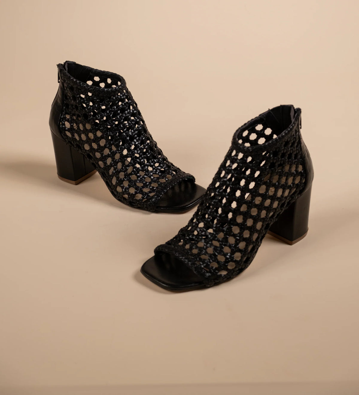 TESSA Premium Leather Mesh Gladiator Peep Toe Block Heels