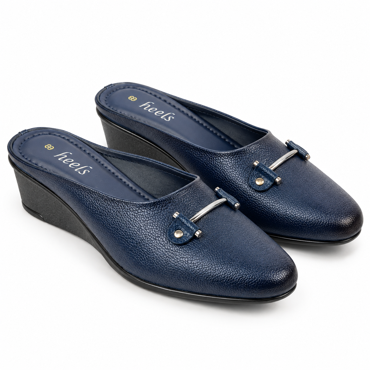 Cherie Buckled 2.0 Leather Back Open Wedge Heel Mules
