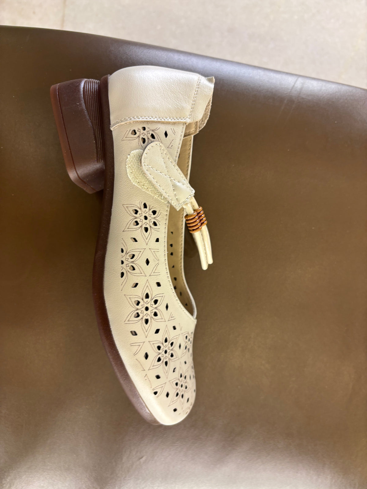 Melissa Leather Velcro Strap Perforated Cushioned Loafers