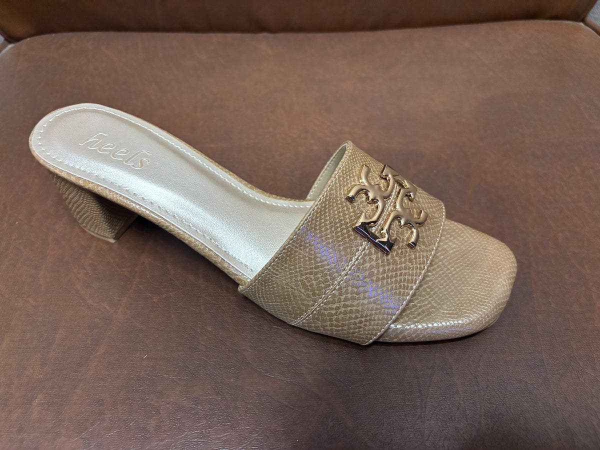 Klara Slip On Block Heel Mules in Chikoo - The Heels India