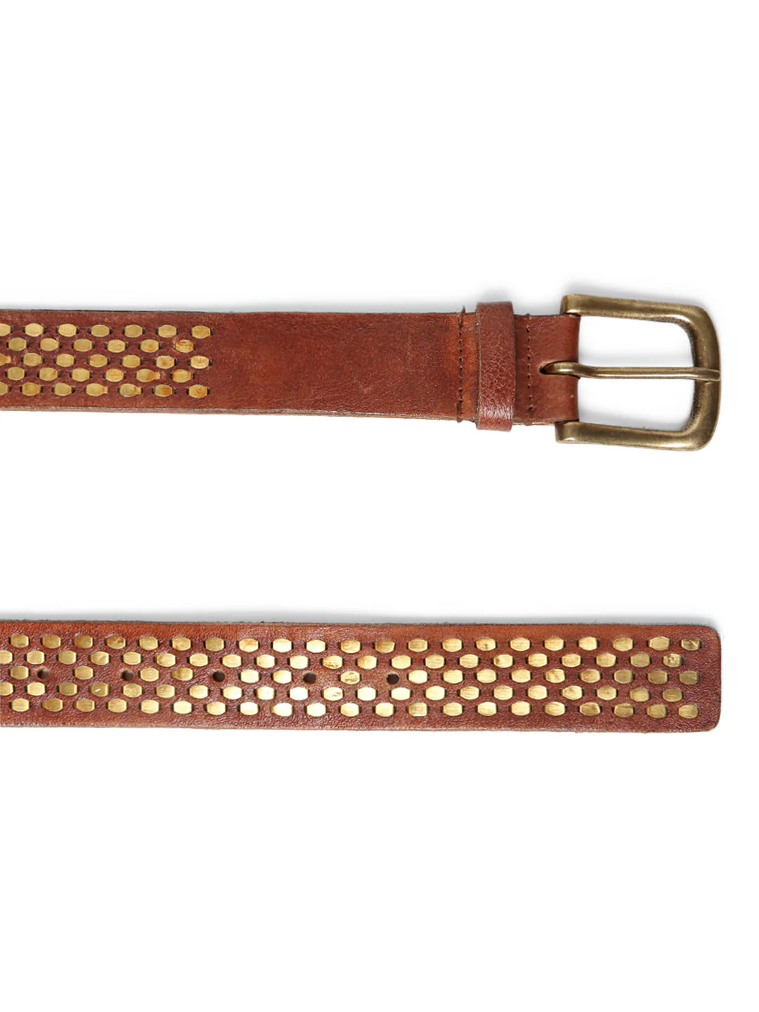 Cognac Genuine Leather Belt With Golden Catcher Rivet Design