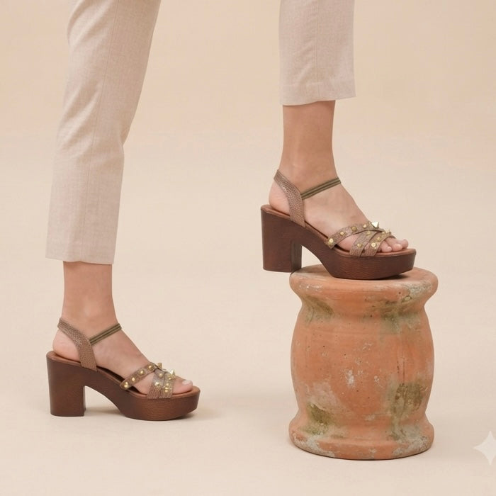Aurelia Snake Texture Platform Block Heel Sandal