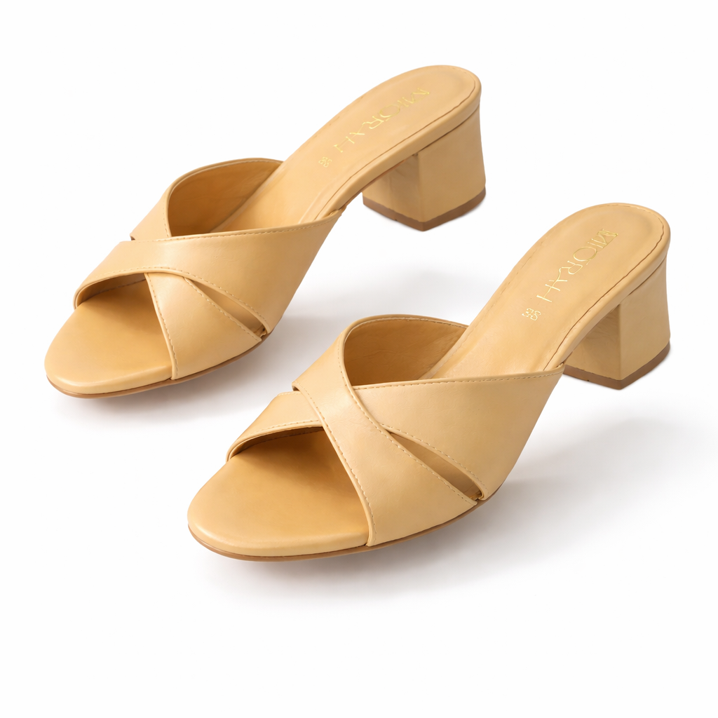 Josie Premium Leather Cross Peep Toe Block Heels