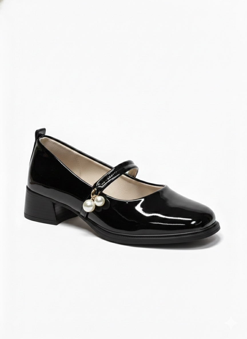 Pearl Premium Patent Mary Jane Block Heels - The Heels India