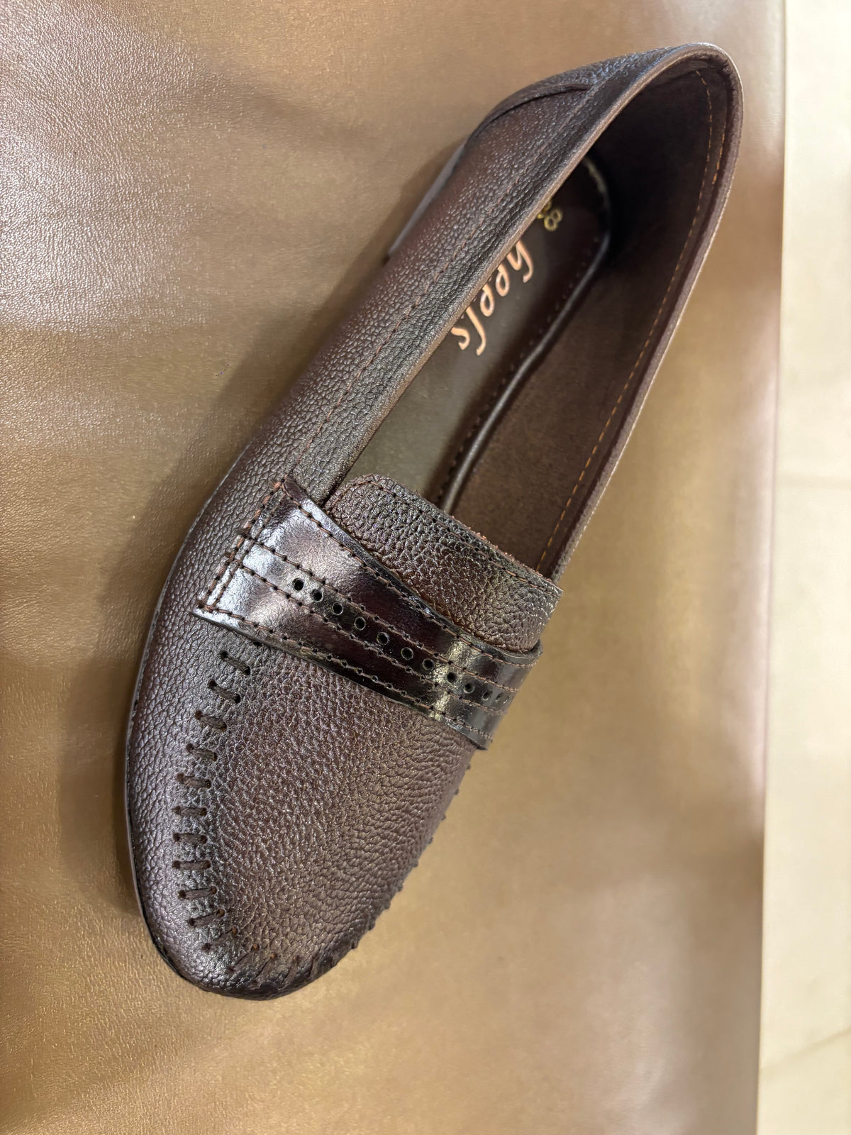 Lily Leather Classic Tie Stitch Ballerinas in Brown - The Heels India