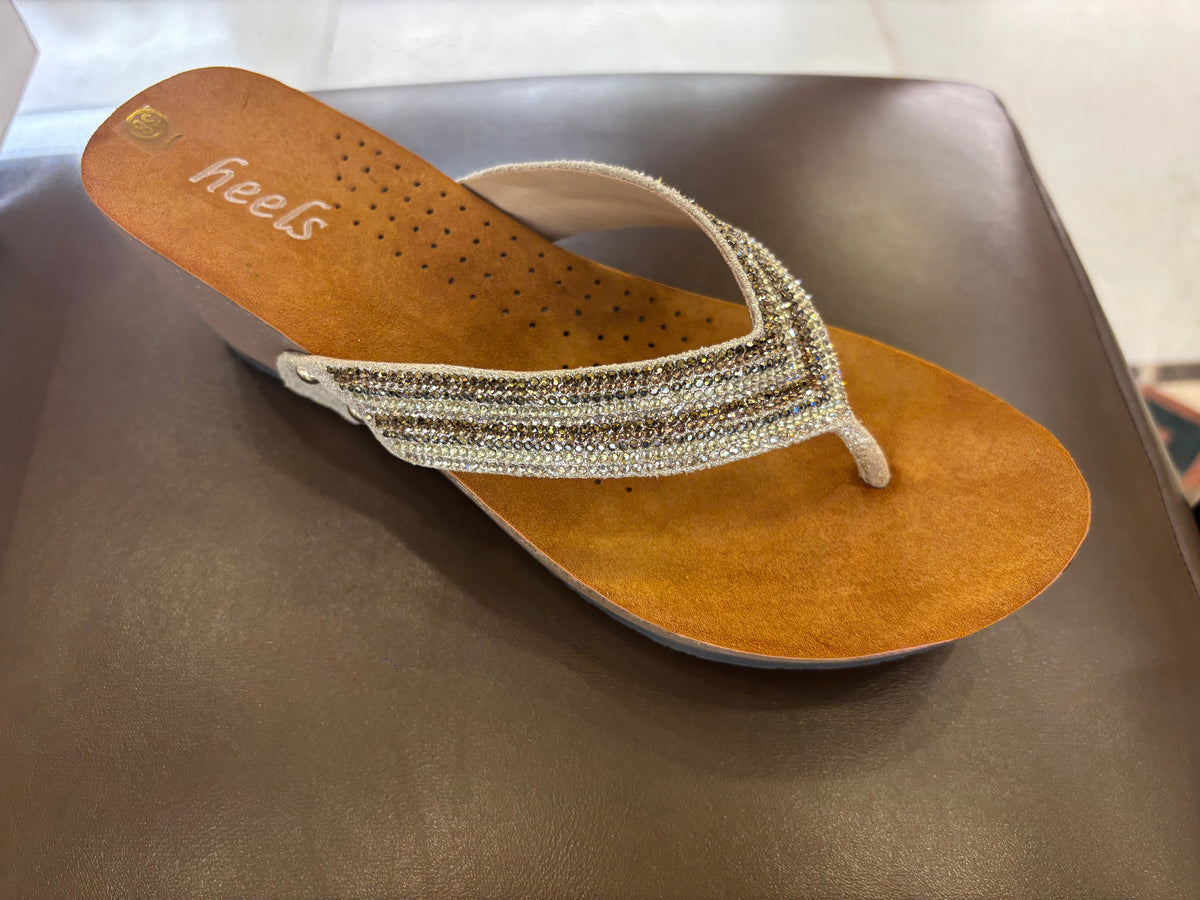 Chloe Bling V Strap Wedge Slippers in Gold - The Heels India