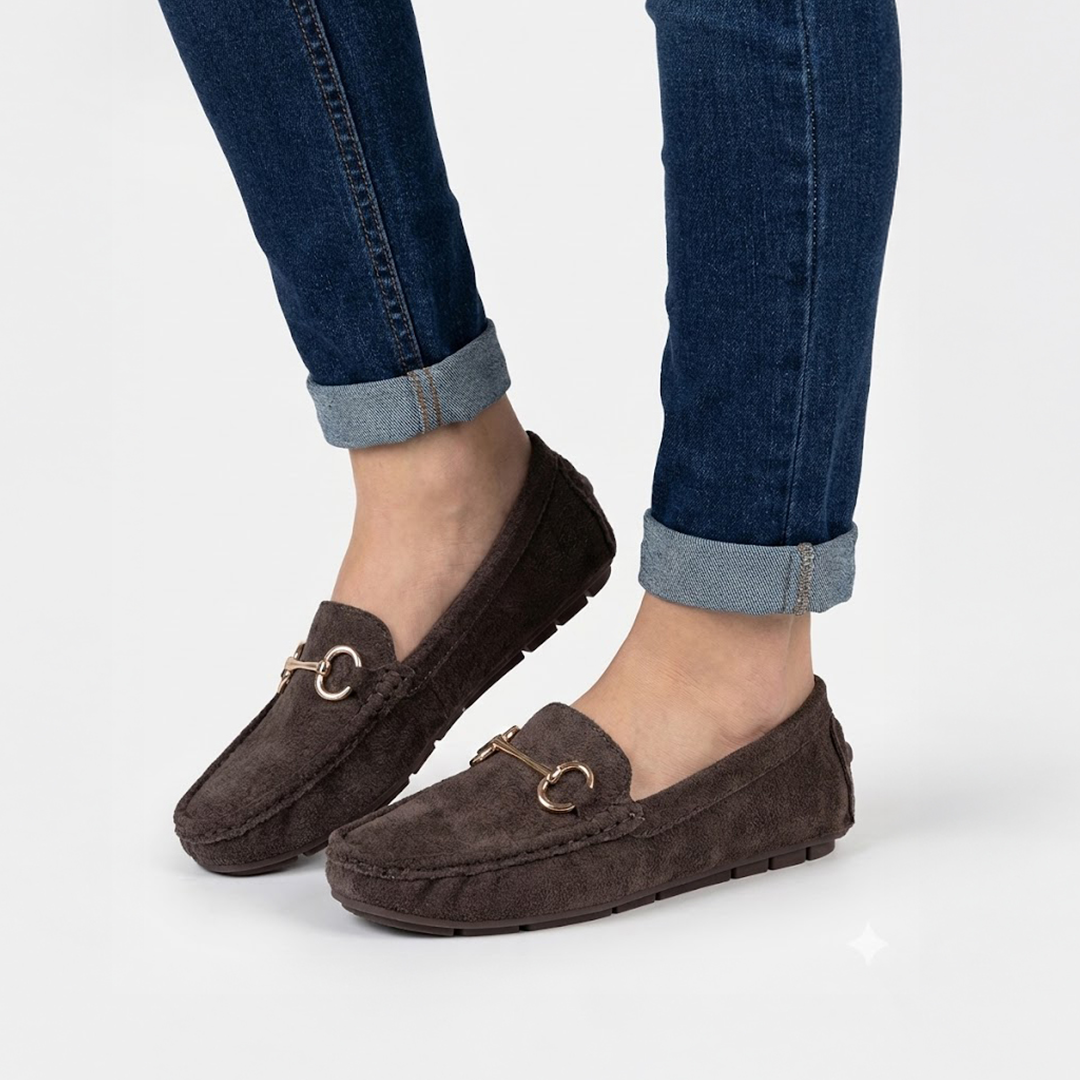 Olivia Suede Buckled Winter Loafers - The Heels India