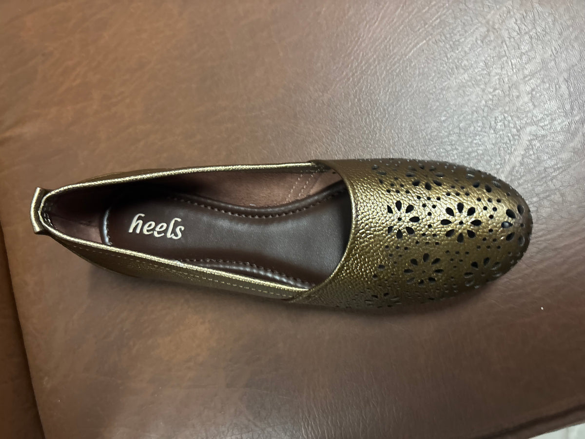 Ellis Leather Perforated Flat Ballerinas in Bronze - The Heels India