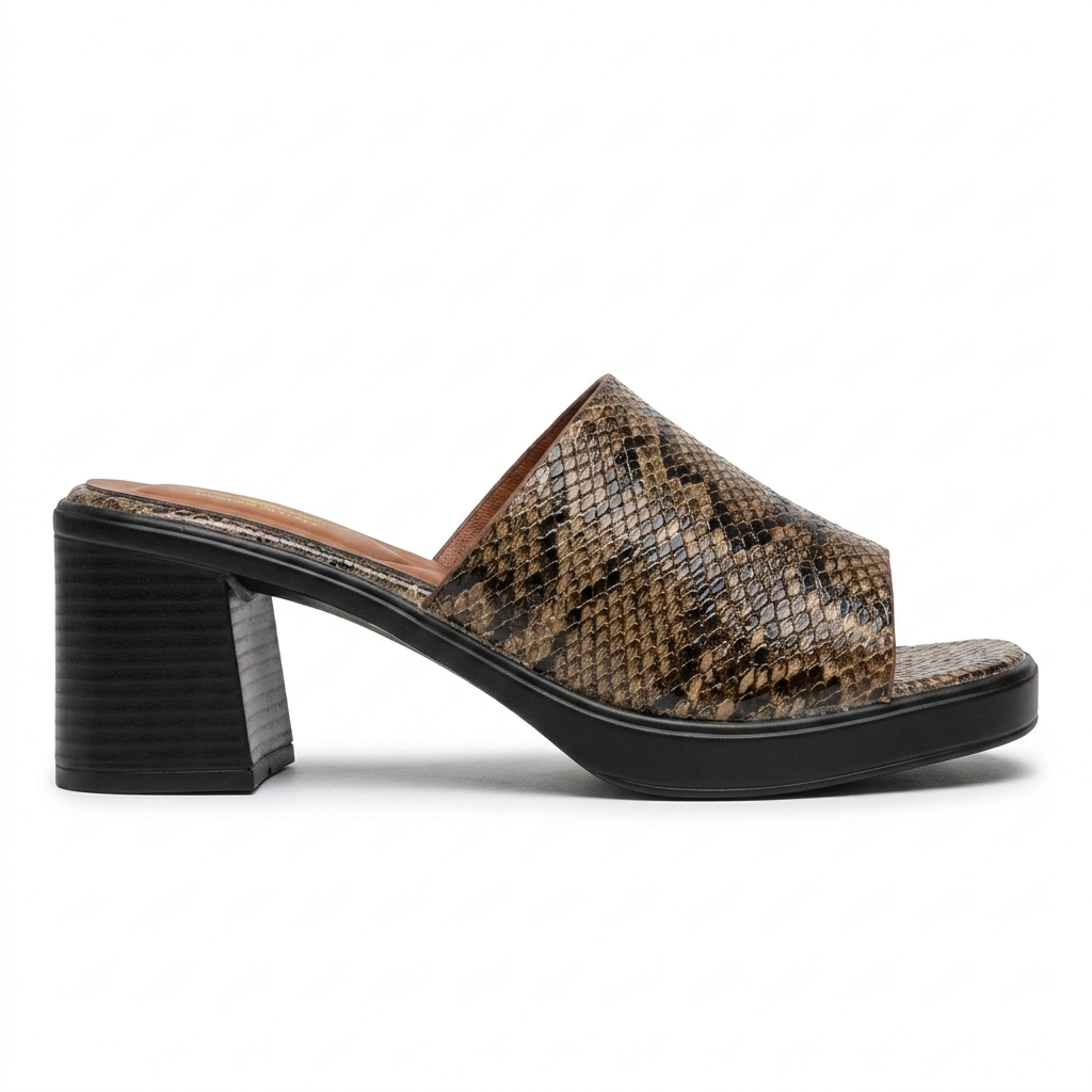 Alba Platform Snake Print Peep Toe Block Heels