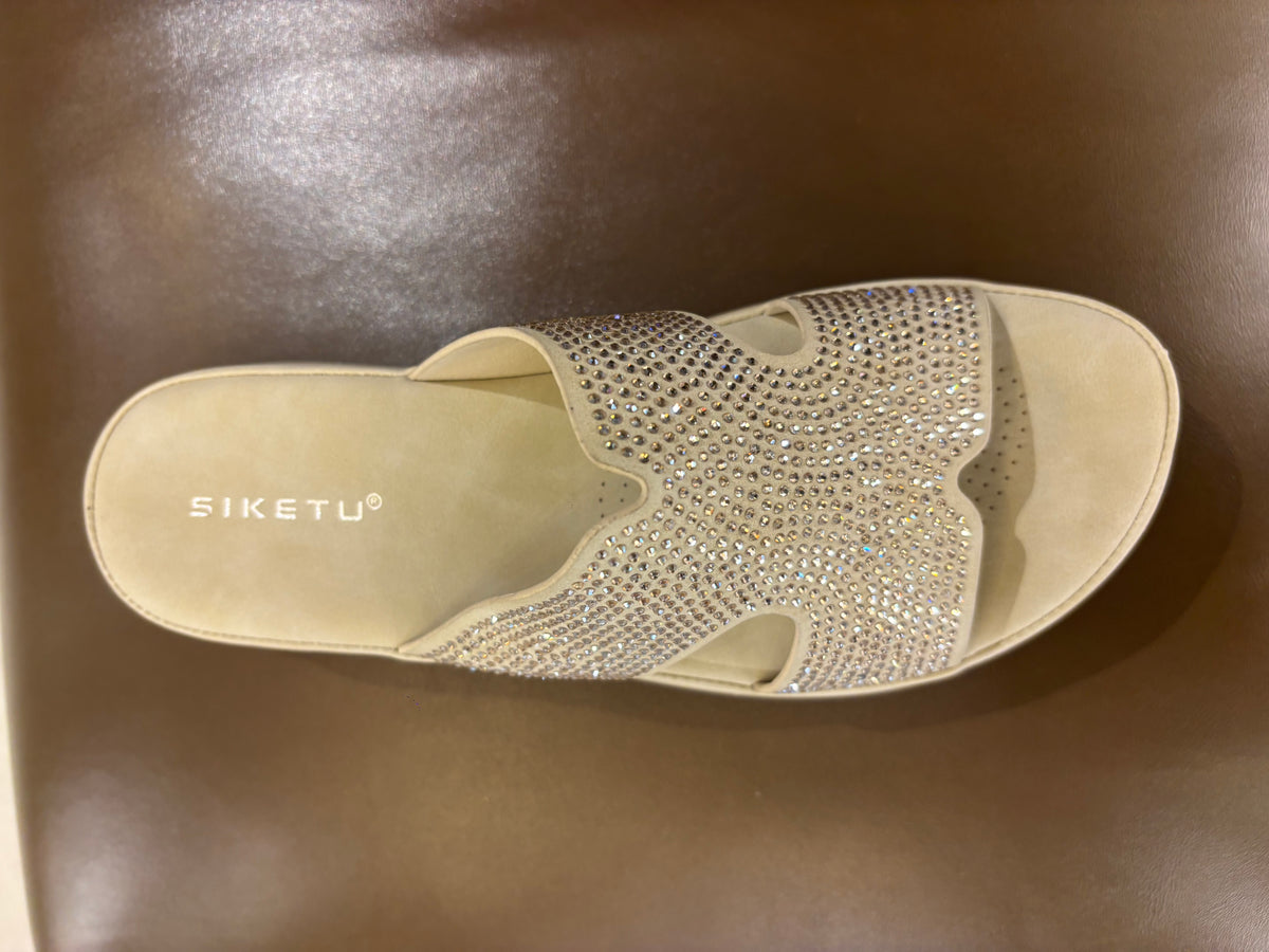 Zarella Bling Chunky Comfort Sliders in Beige - The Heels India