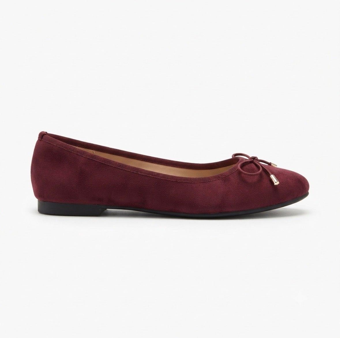 Charlette Cushioned Flat Knot Bow Suede Ballerinas in Maroon - The Heels India