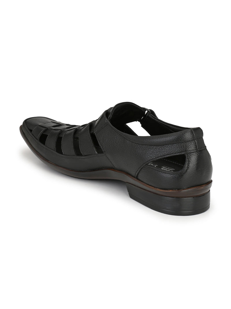Mavro Black Leather Roman Sandals HT